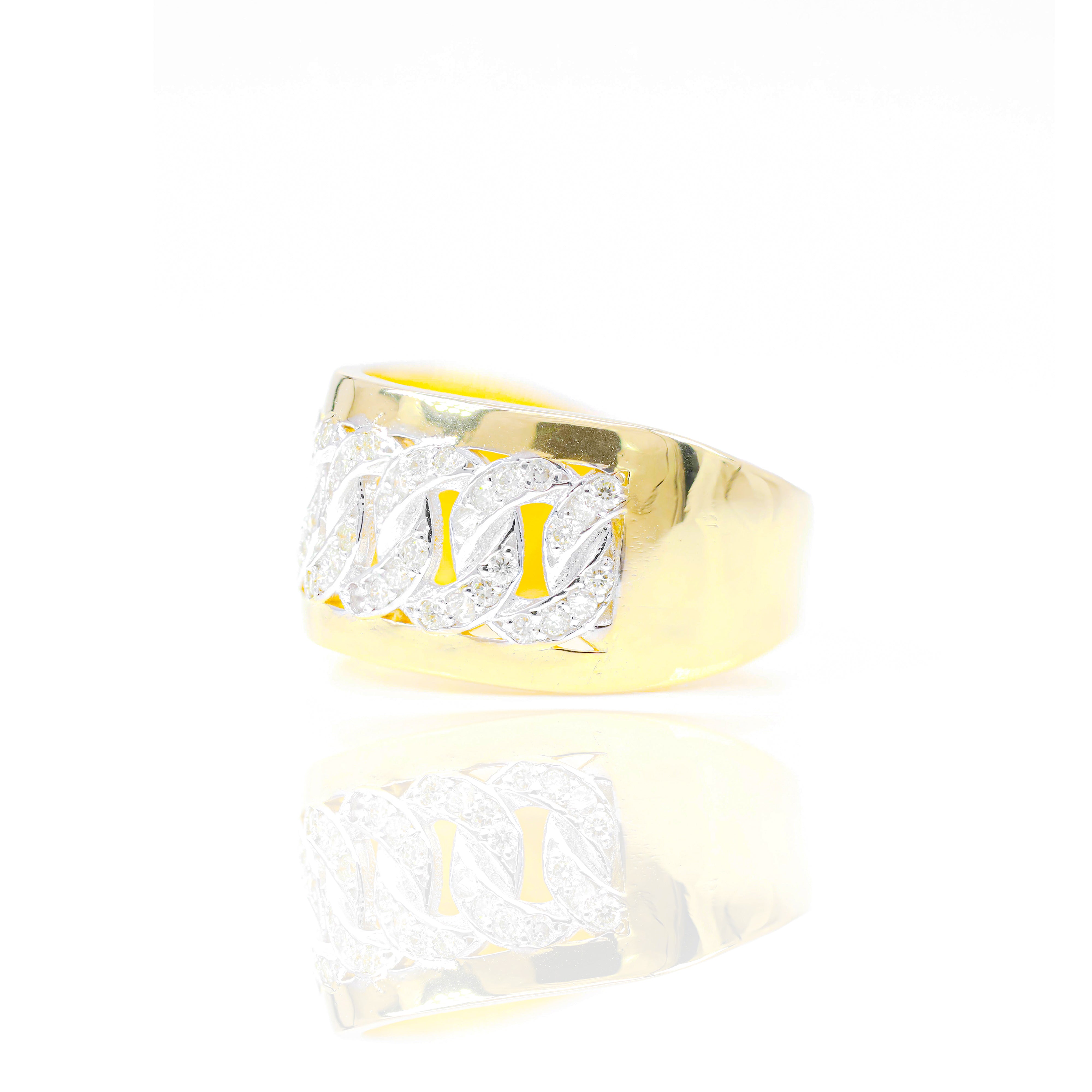 Two Tone Diamond Cuban Ring with Solid Gold Band