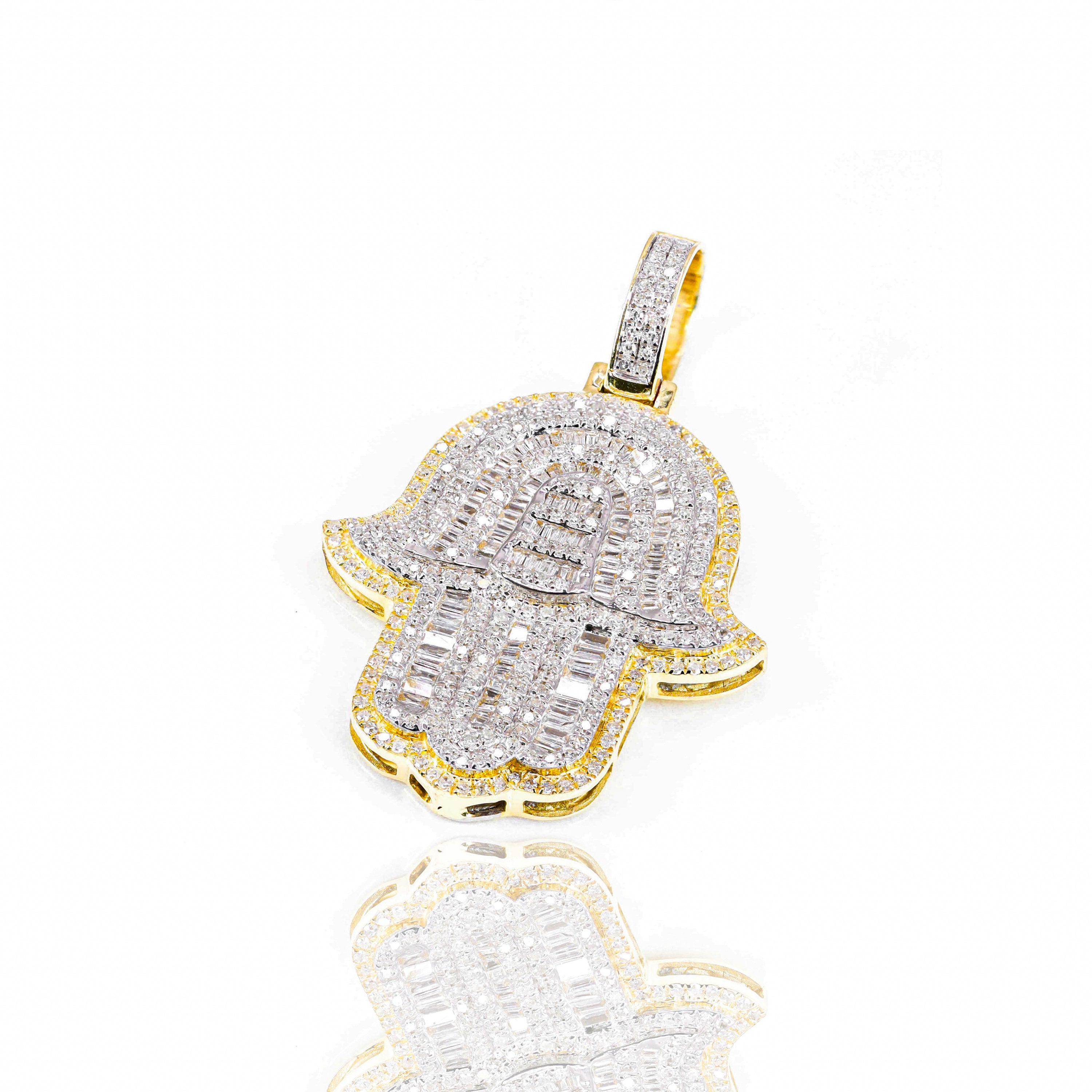 Two-Tone Hamza Hand Baguette Diamond Pendant