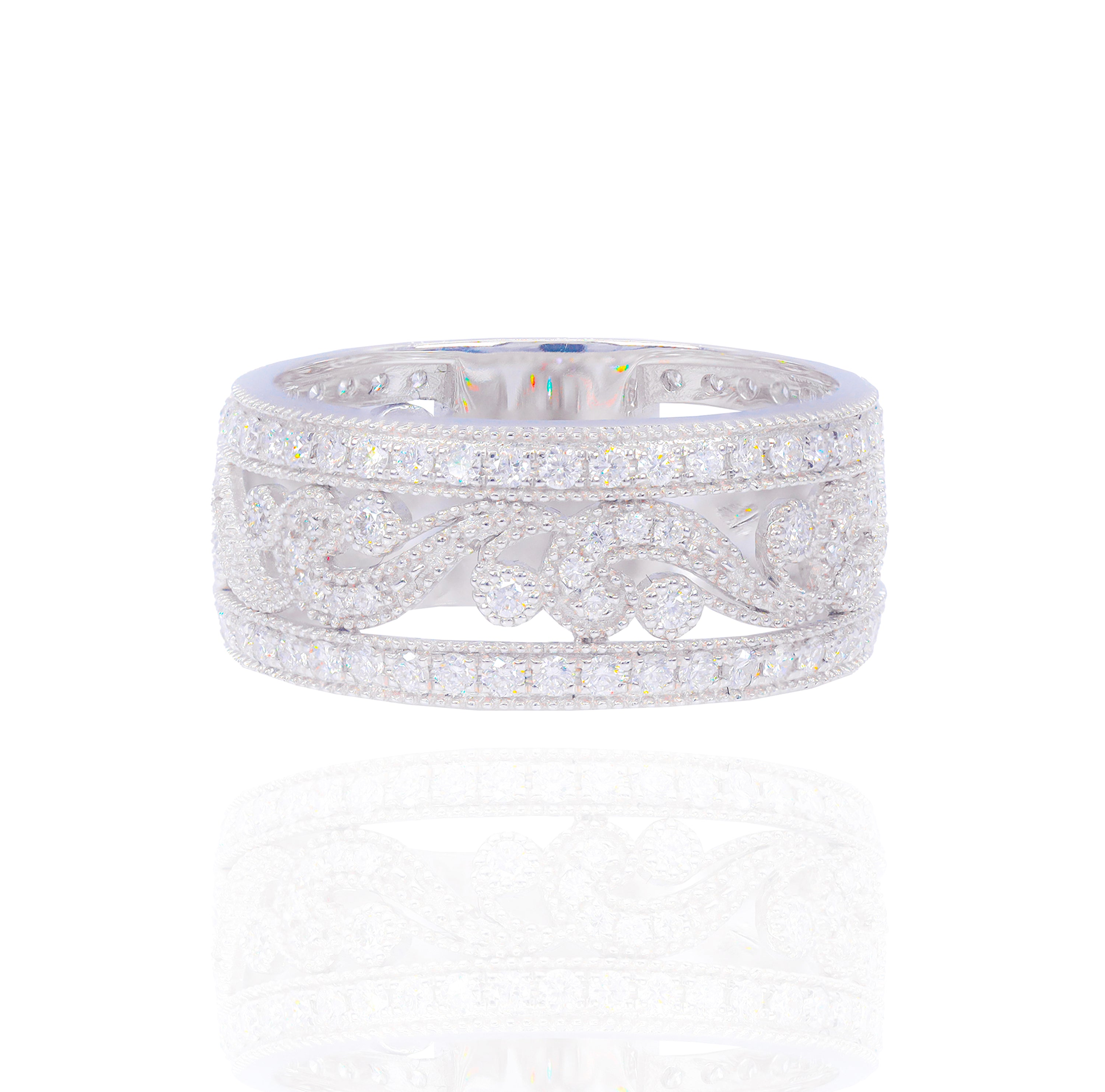 Floral Diamond Ring Band with Ornaments
