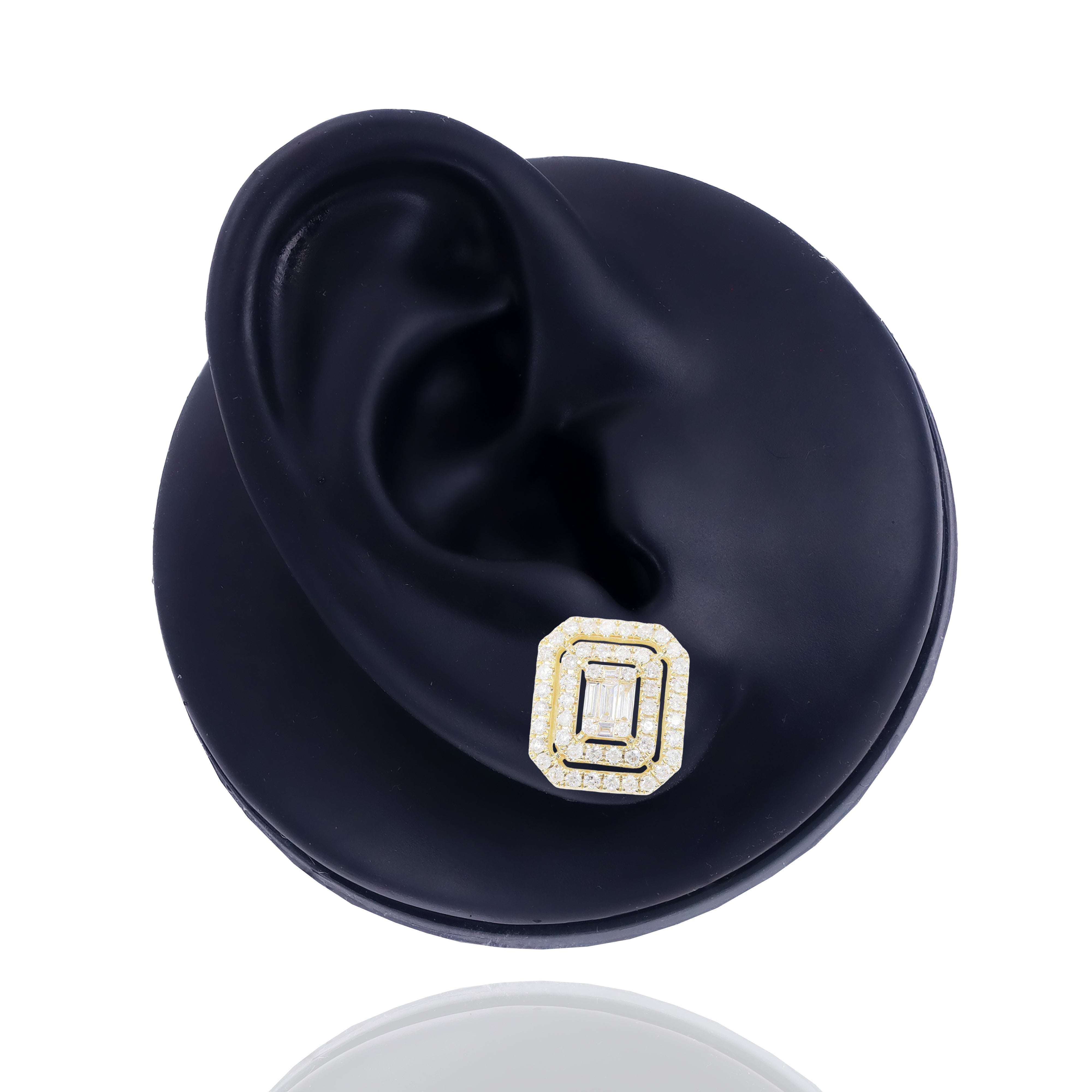 Center Baguette w/ Double Round Diamond Border Diamond Earrings