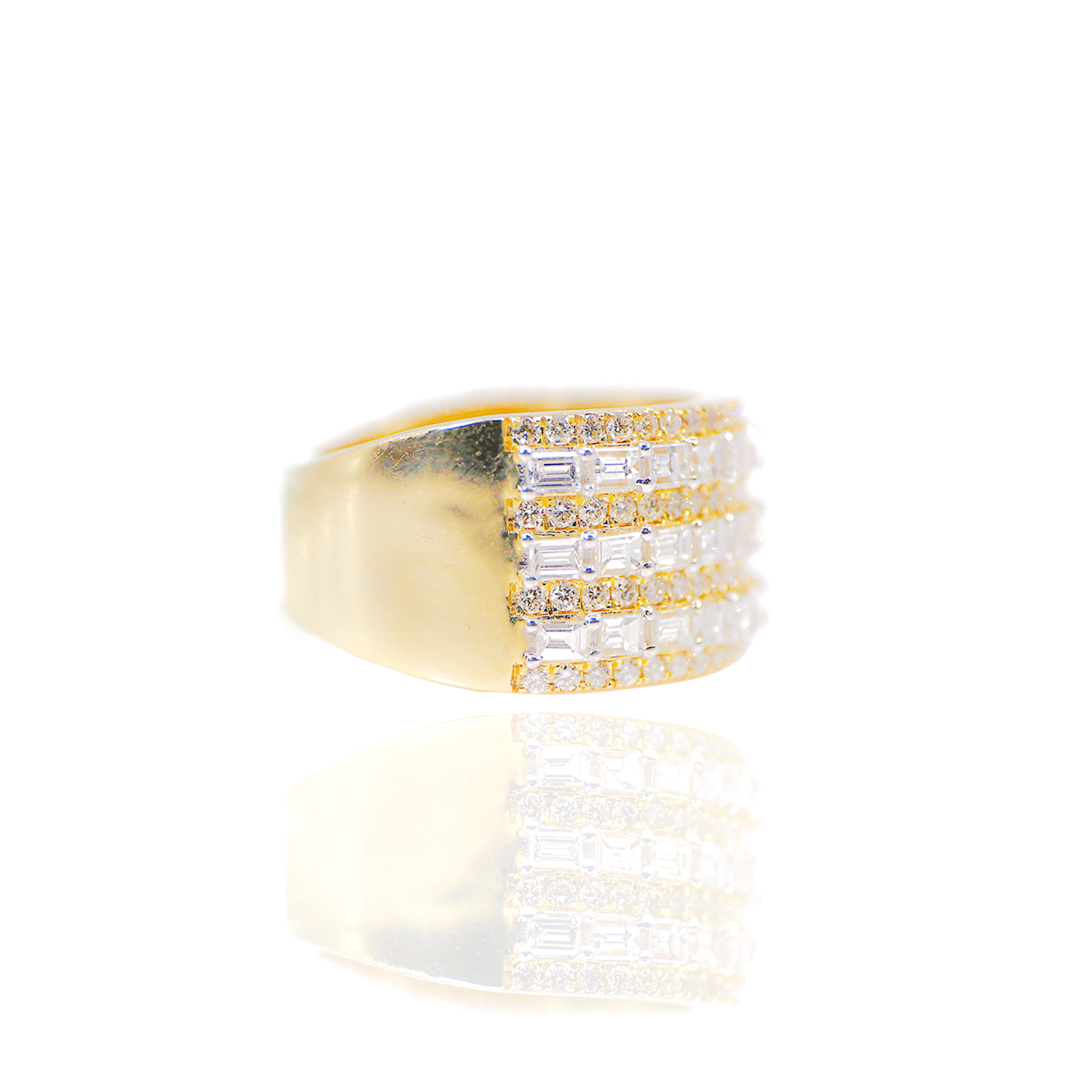 3 Row of Baguettes and Round Diamond Ring