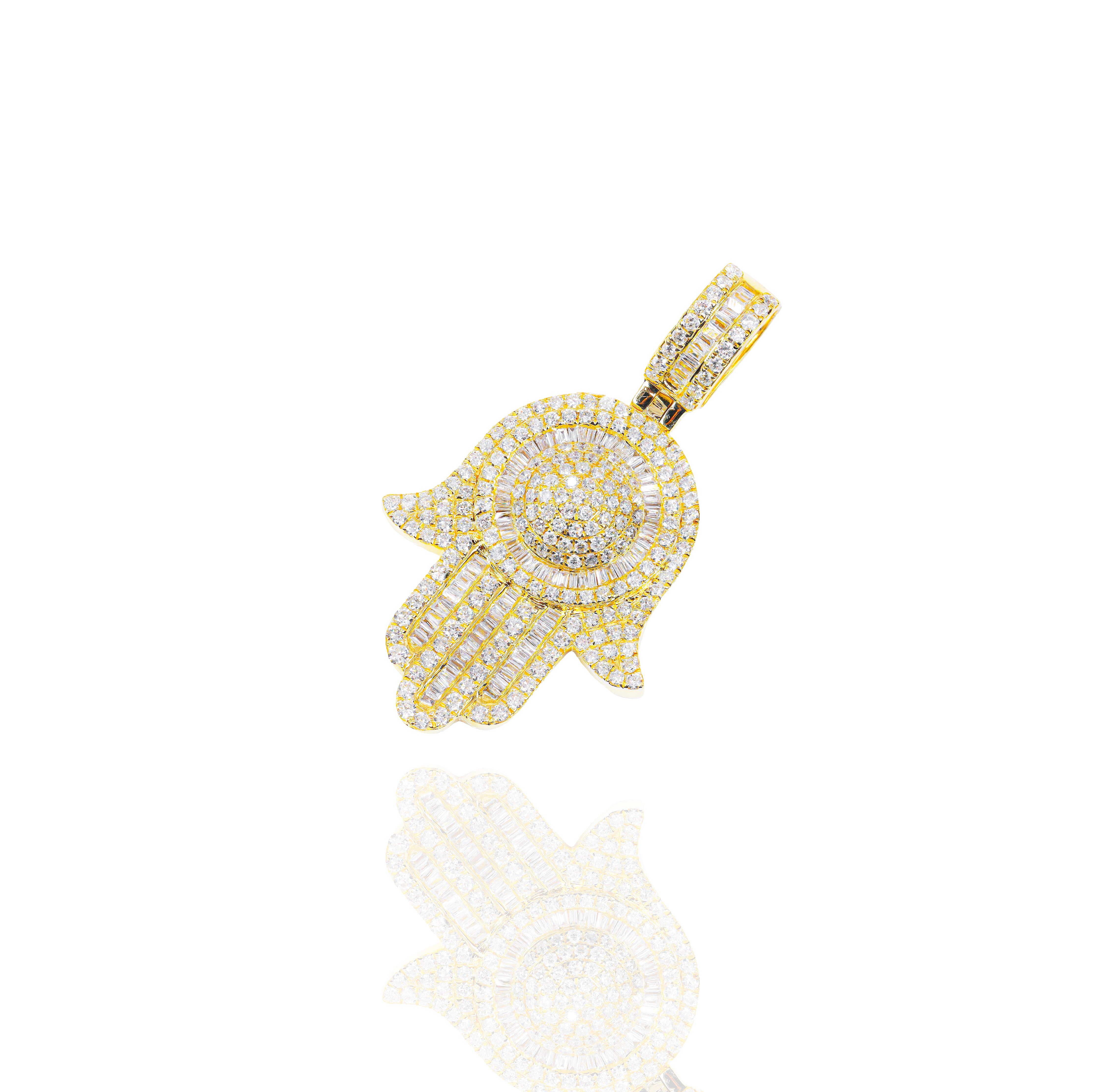 Hamza Hand Baguette Diamond Pendant