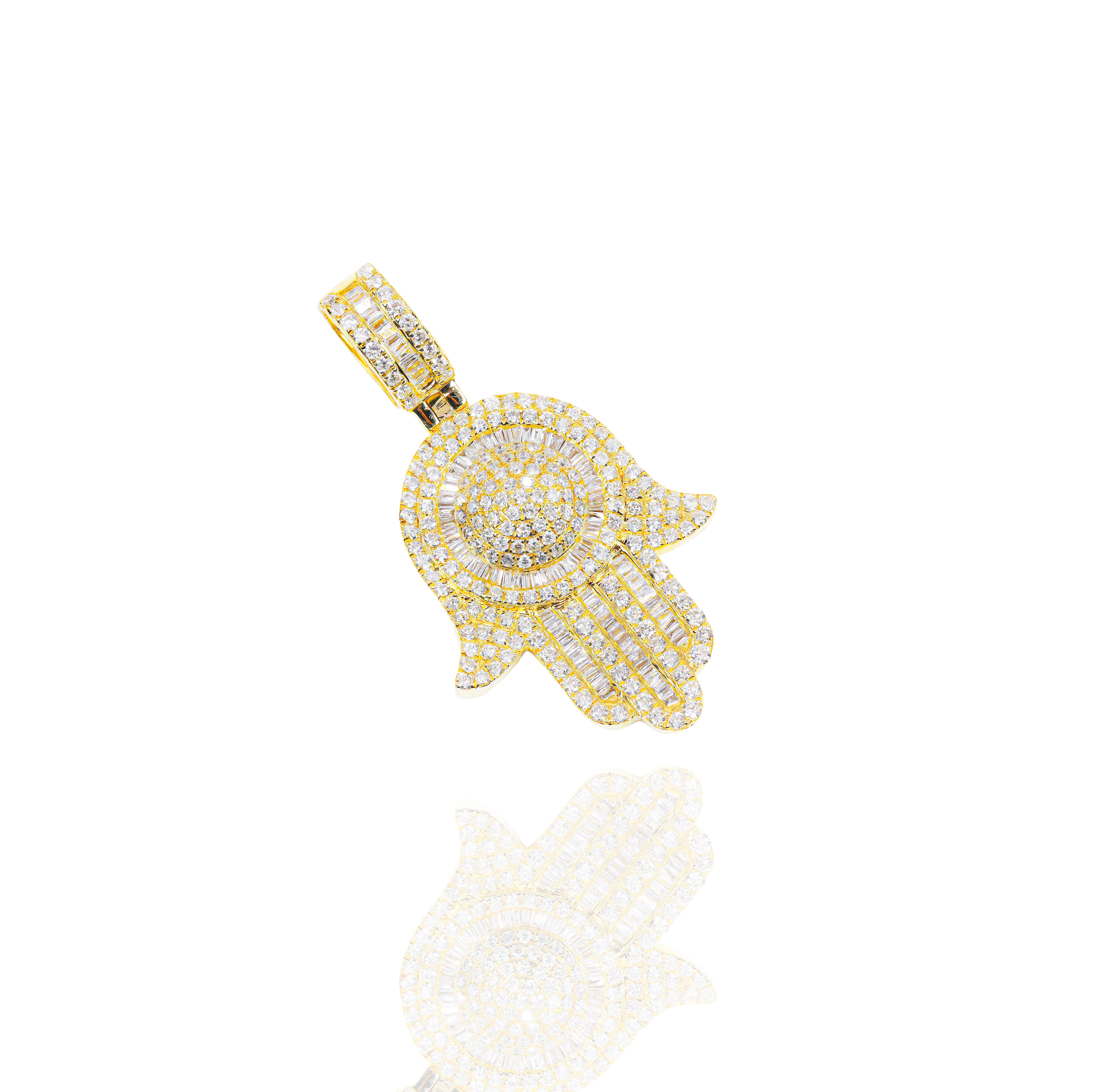 Hamza Hand Baguette Diamond Pendant