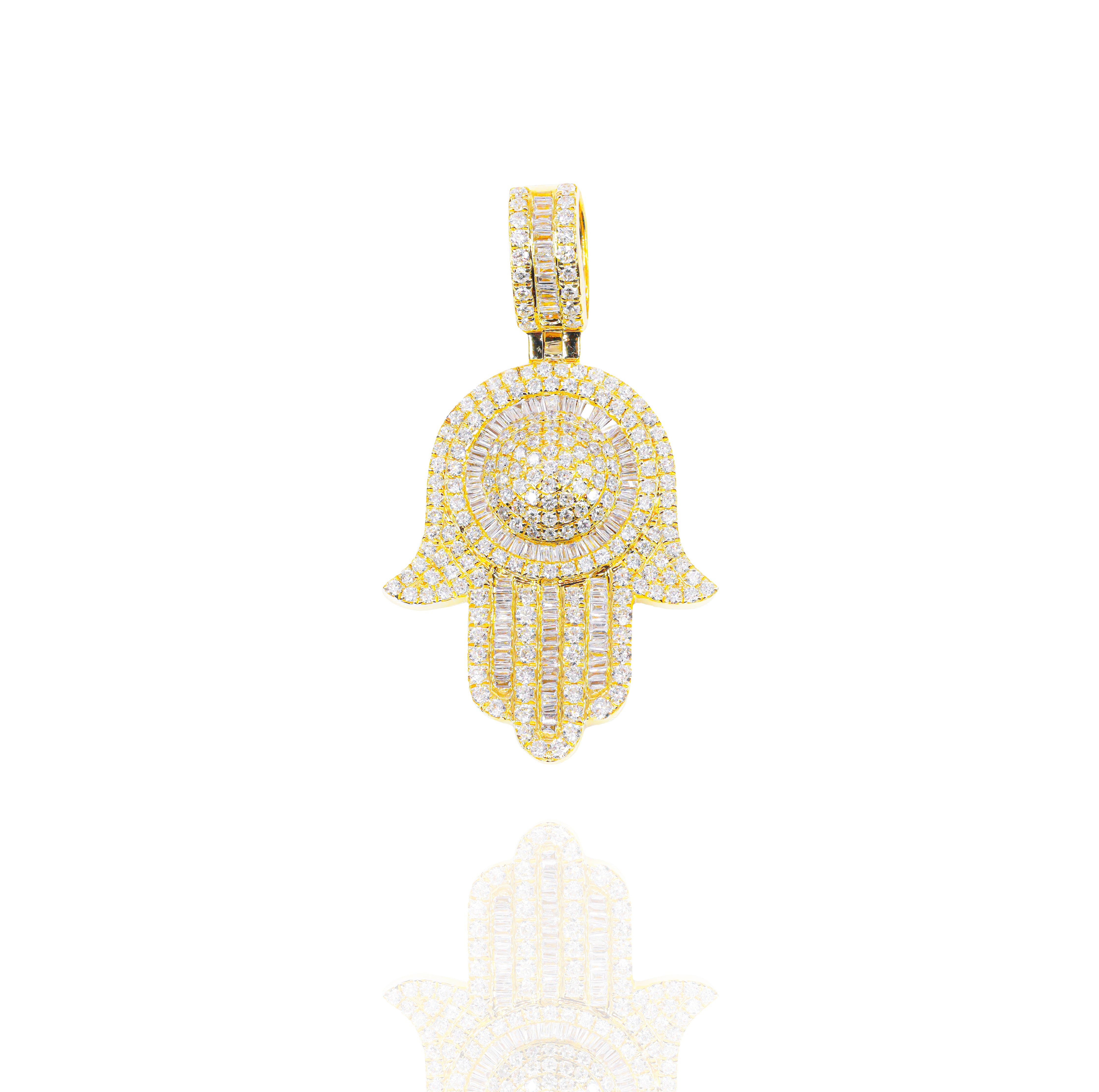 Hamza Hand Baguette Diamond Pendant