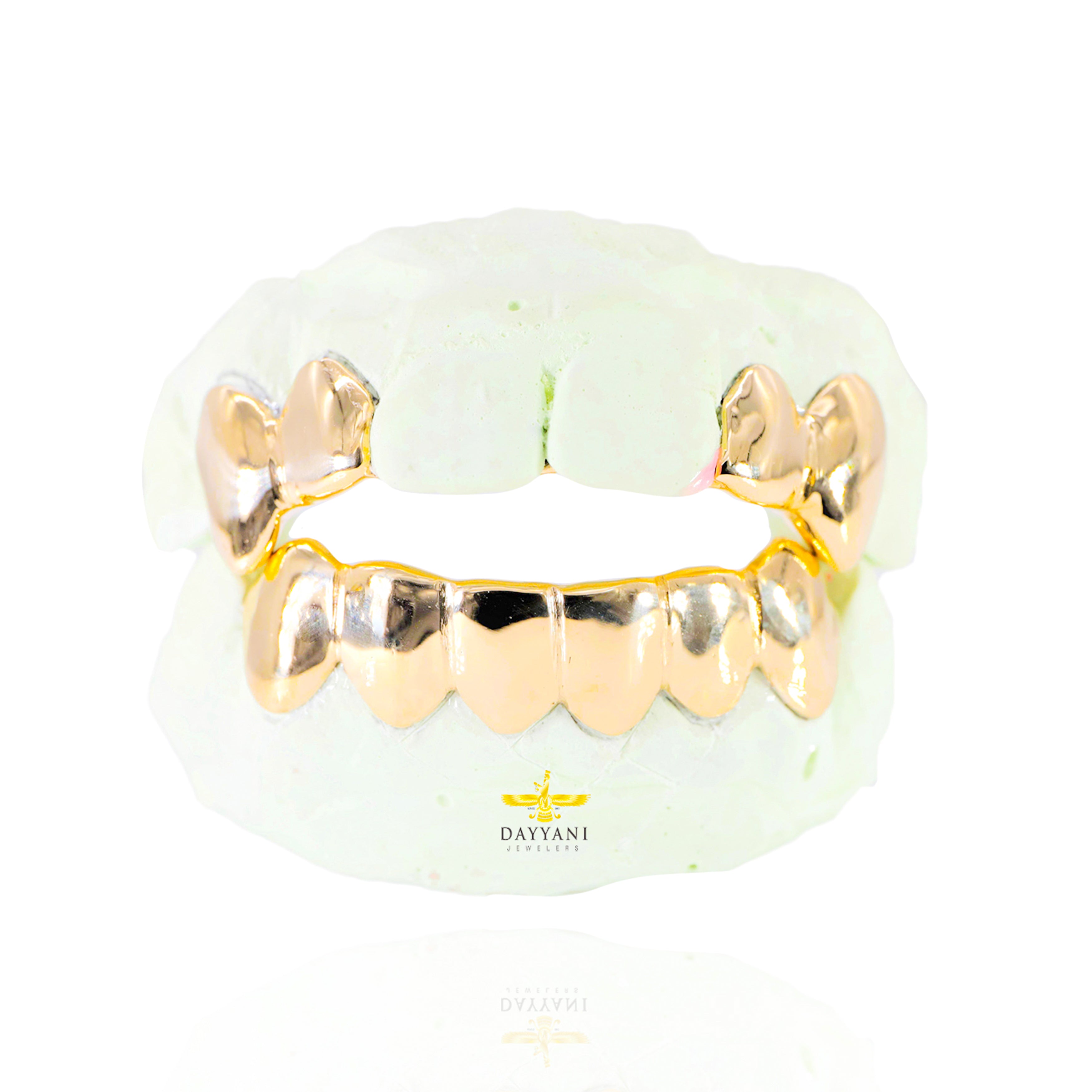 Custom 4 Teeth Fangs Top on 6 Teeth Bottom Gold Grillz