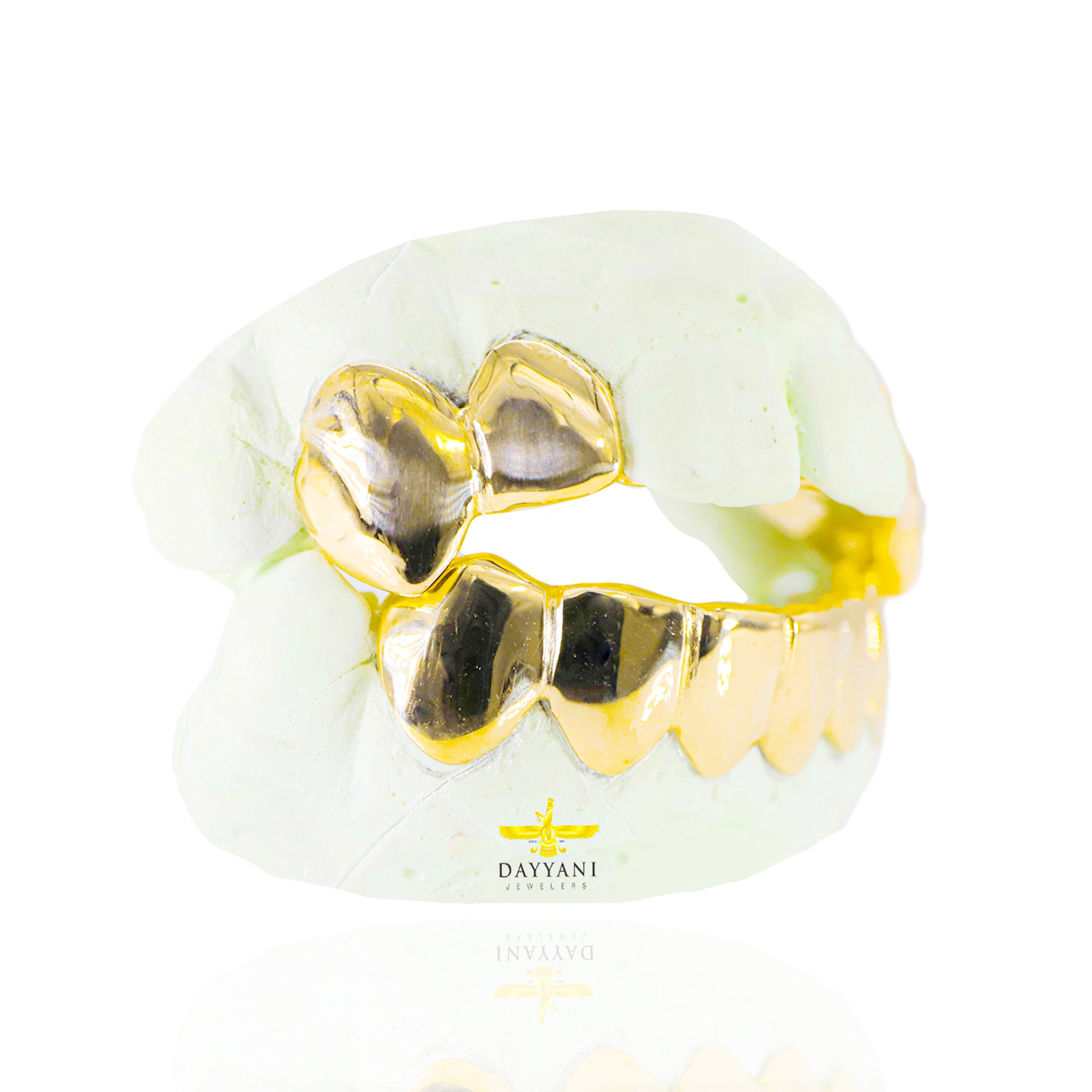 Custom 4 Teeth Fangs Top on 6 Teeth Bottom Gold Grillz