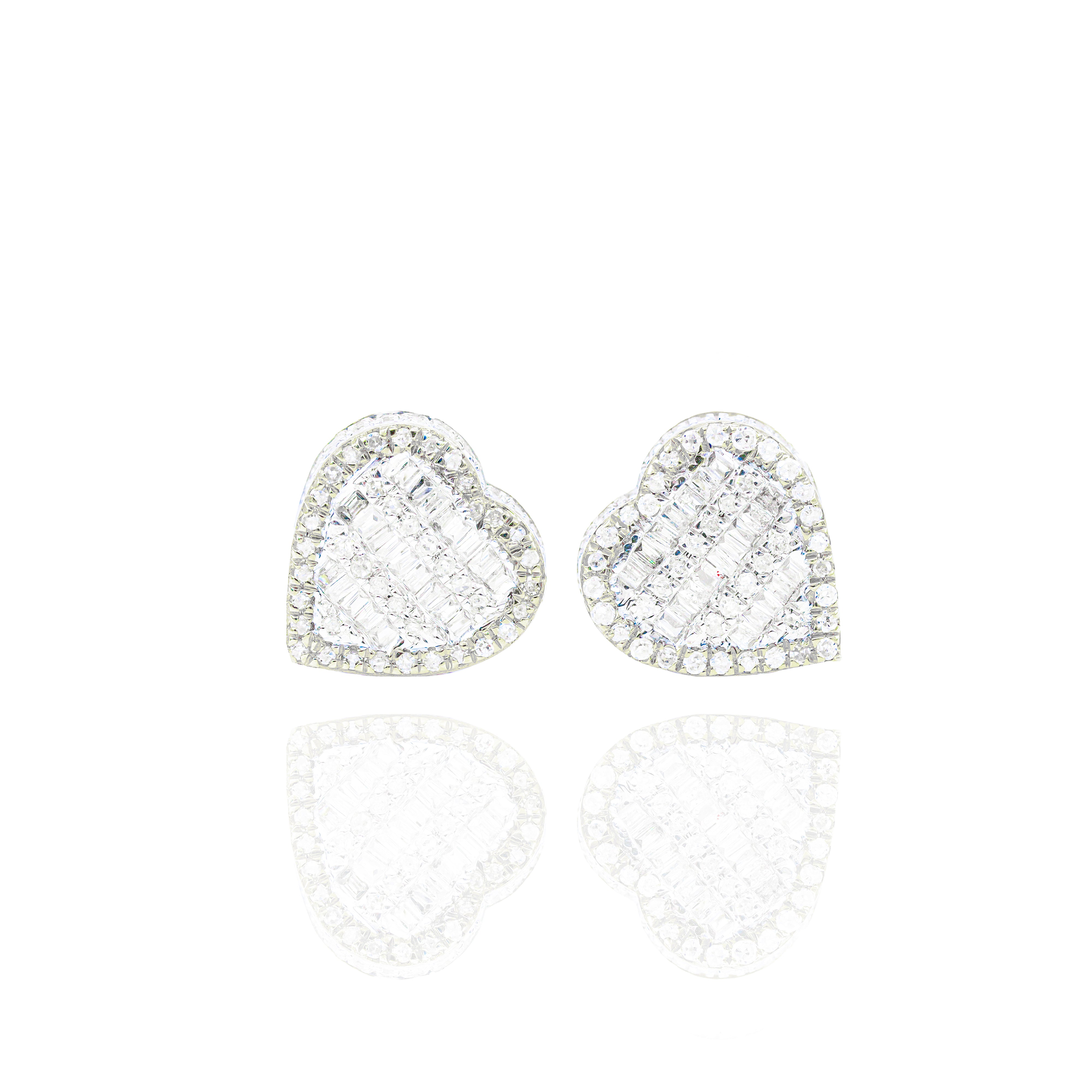 Two-Tone Heart Shape Baguette & Round Diamond Earrings