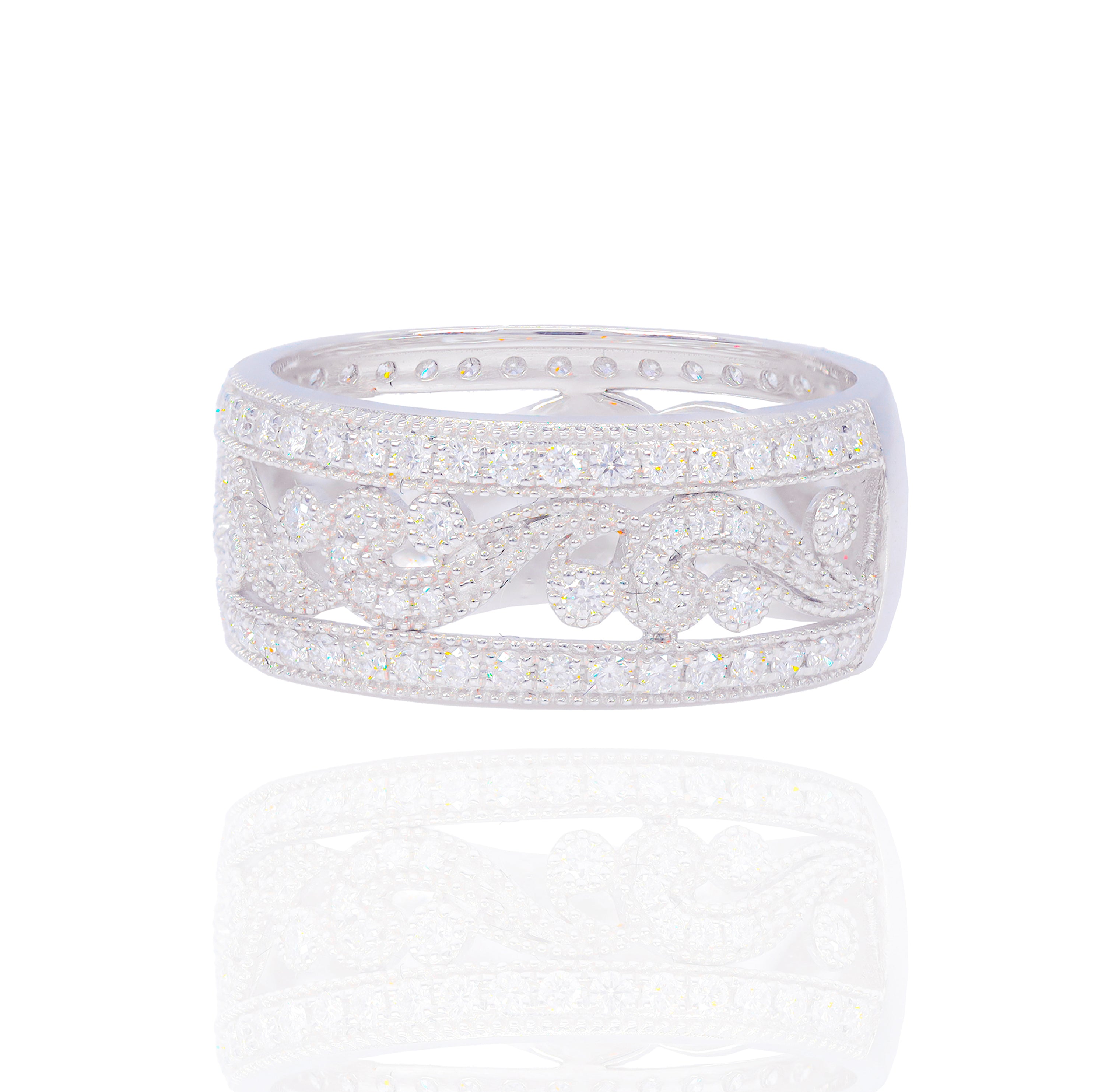 Floral Diamond Ring Band with Ornaments