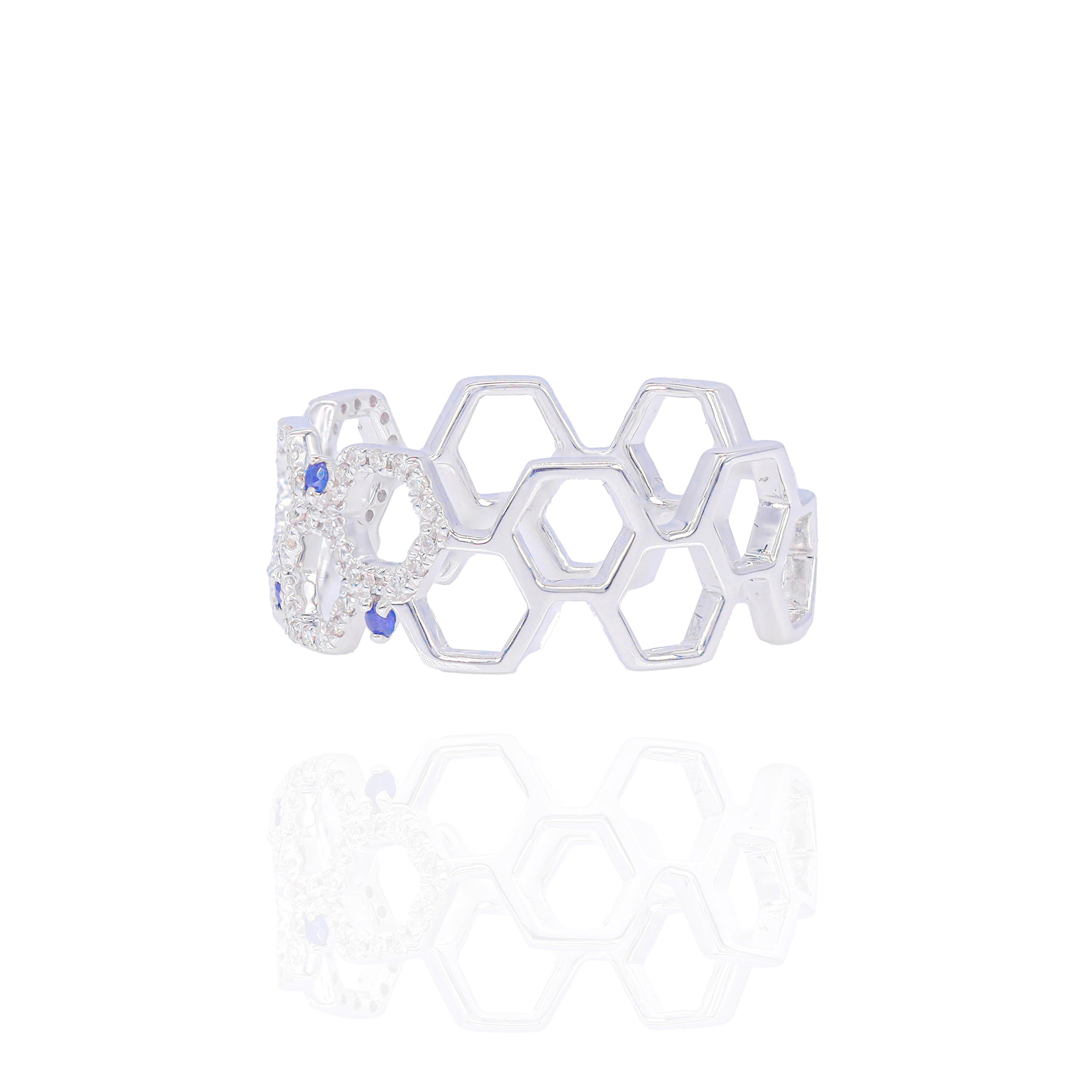 Diamond Honey-Comb Ring with Gemstones