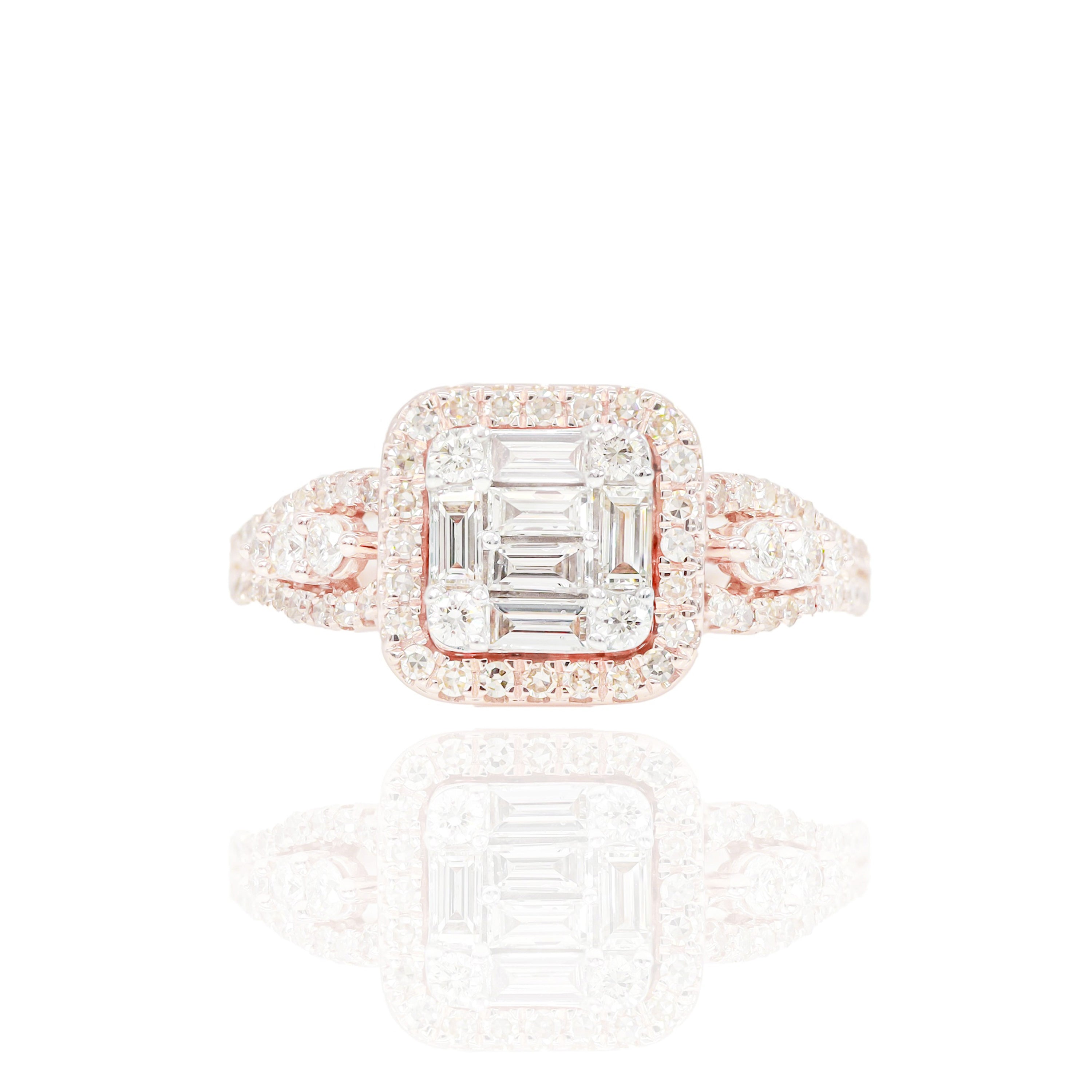 Rose Gold Baguette Diamond Engagement Ring & Band