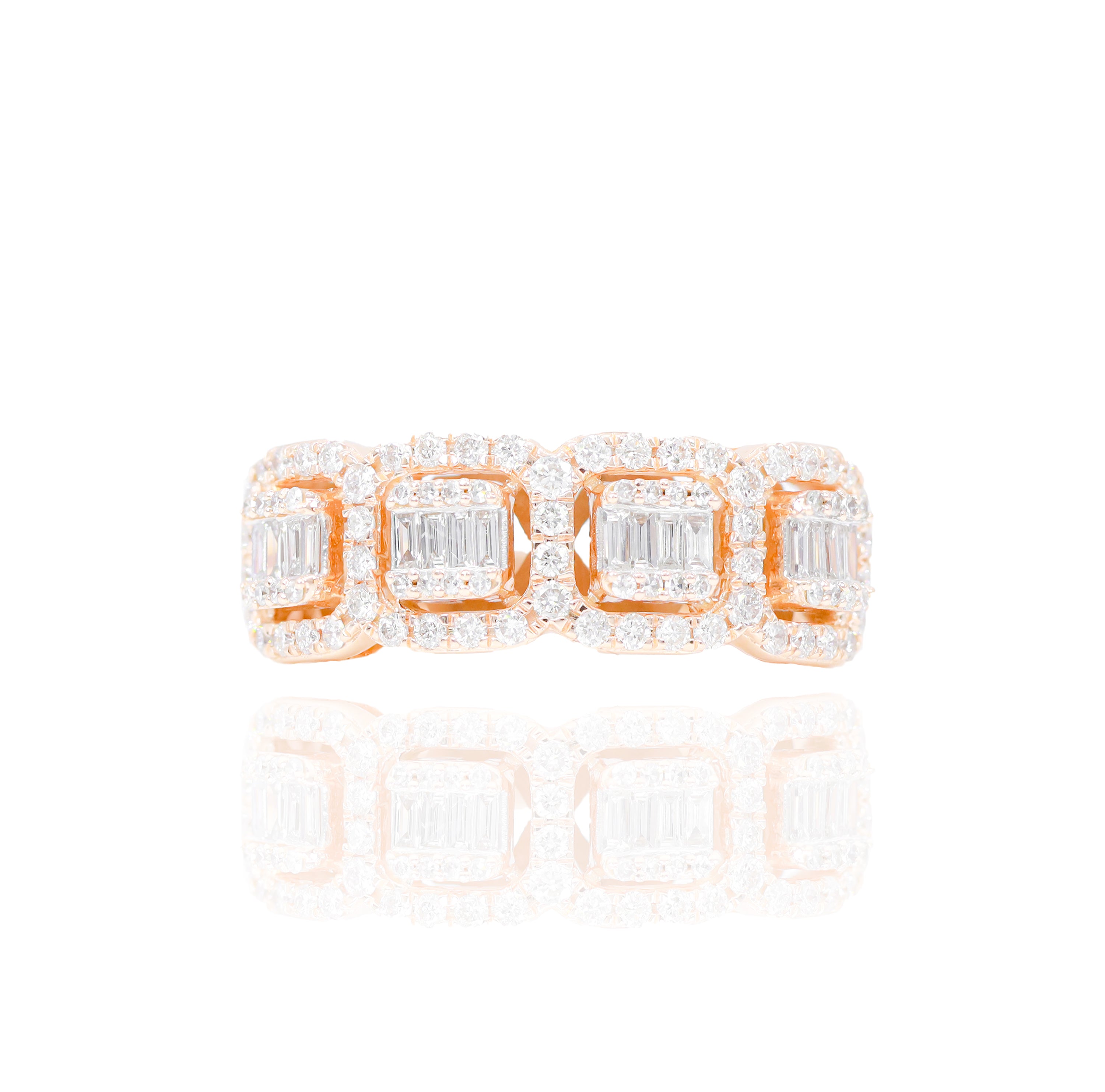 Sectional Baguette & Round Halo Diamond Ring