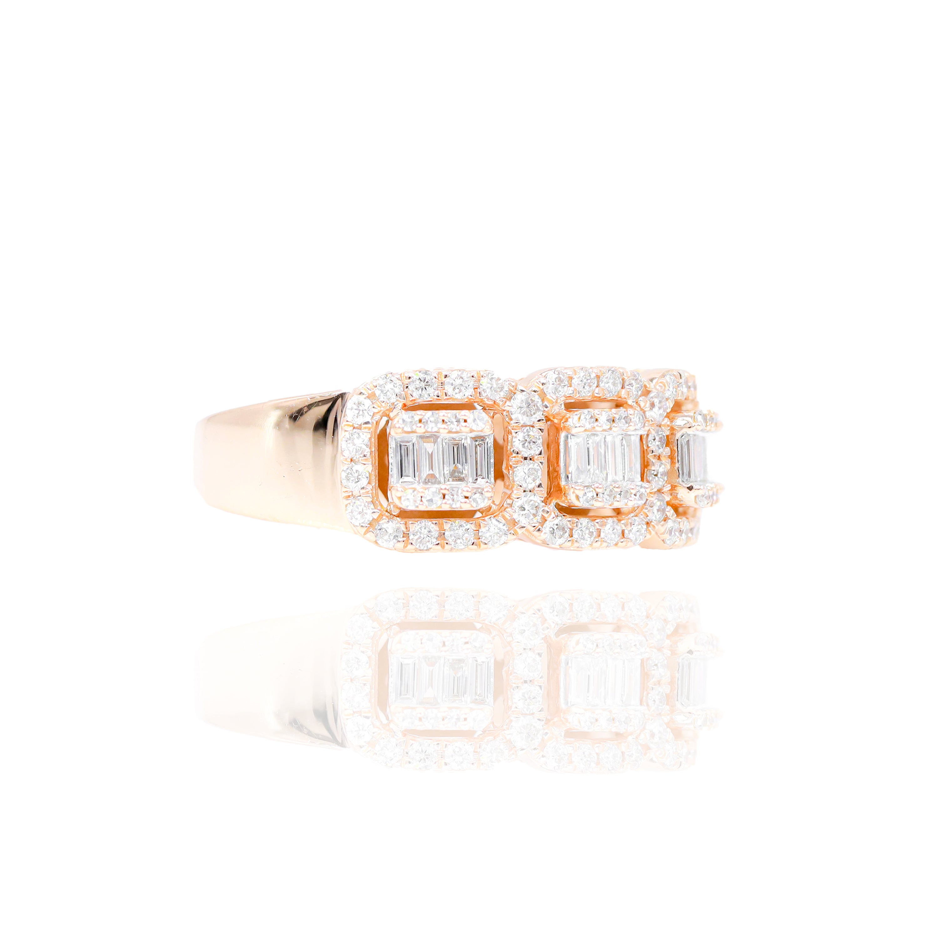 Sectional Baguette & Round Halo Diamond Ring