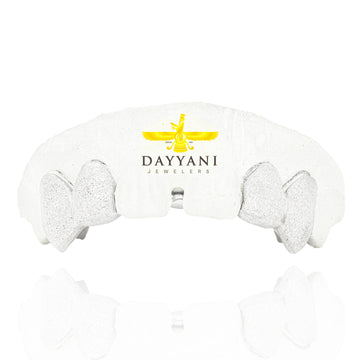 Custom 2:2 Teeth Diamond Dust Grillz with Extended Fangs Gold Grillz