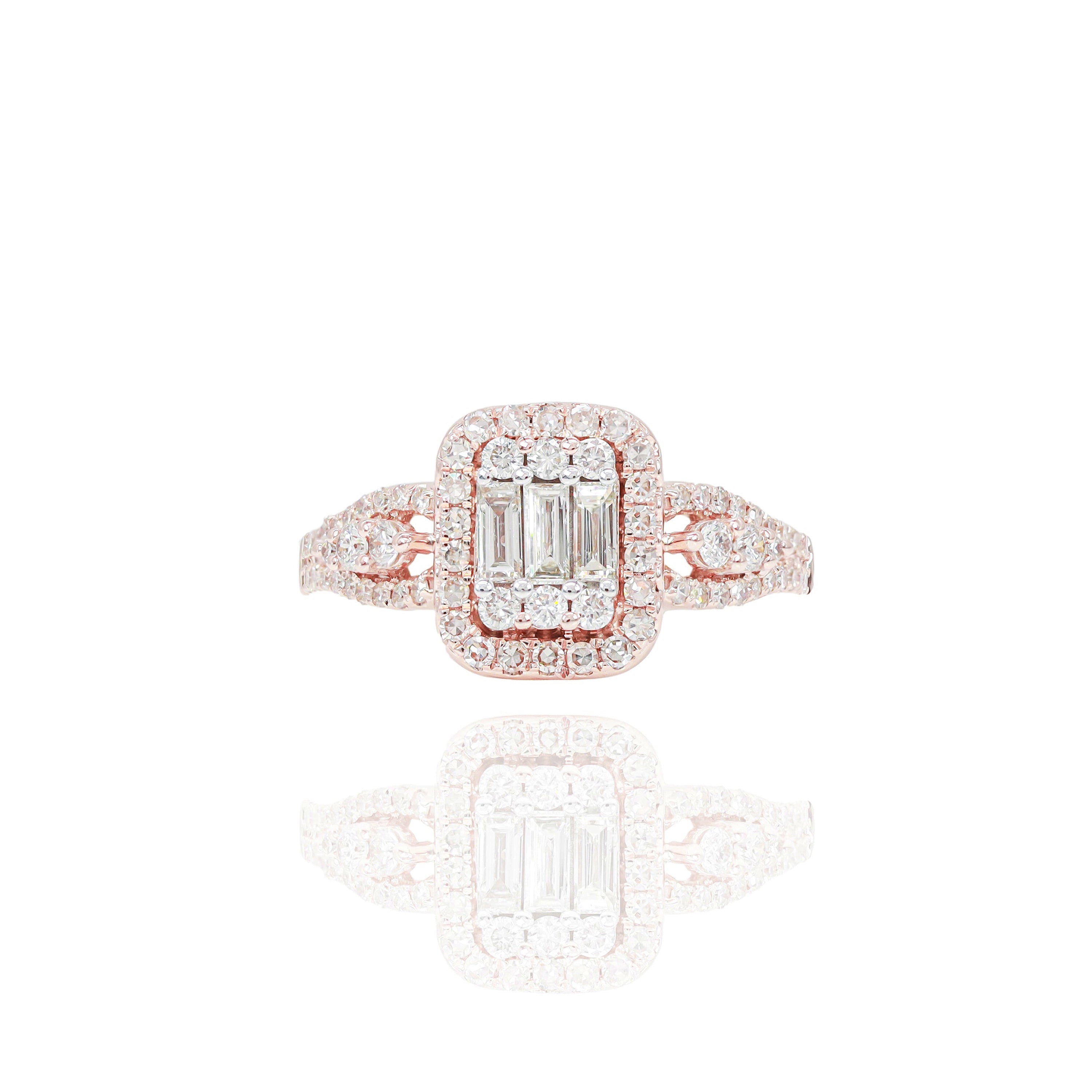 Emerald Shape Baguette Diamond Engagement Ring & Band Band