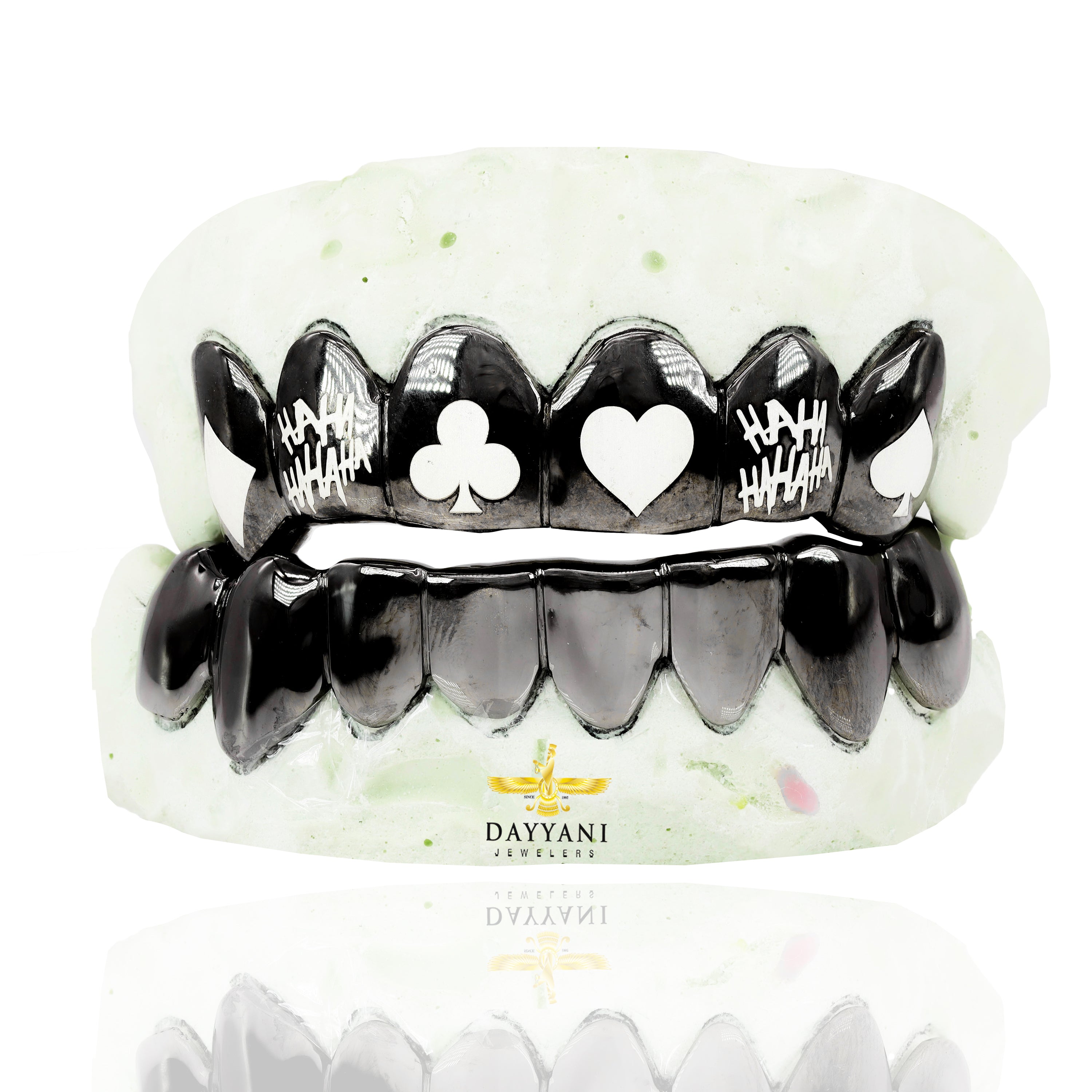 Custom 6 Teeth Joker Grill with Black Rhodium with Engravings Gold Grillz