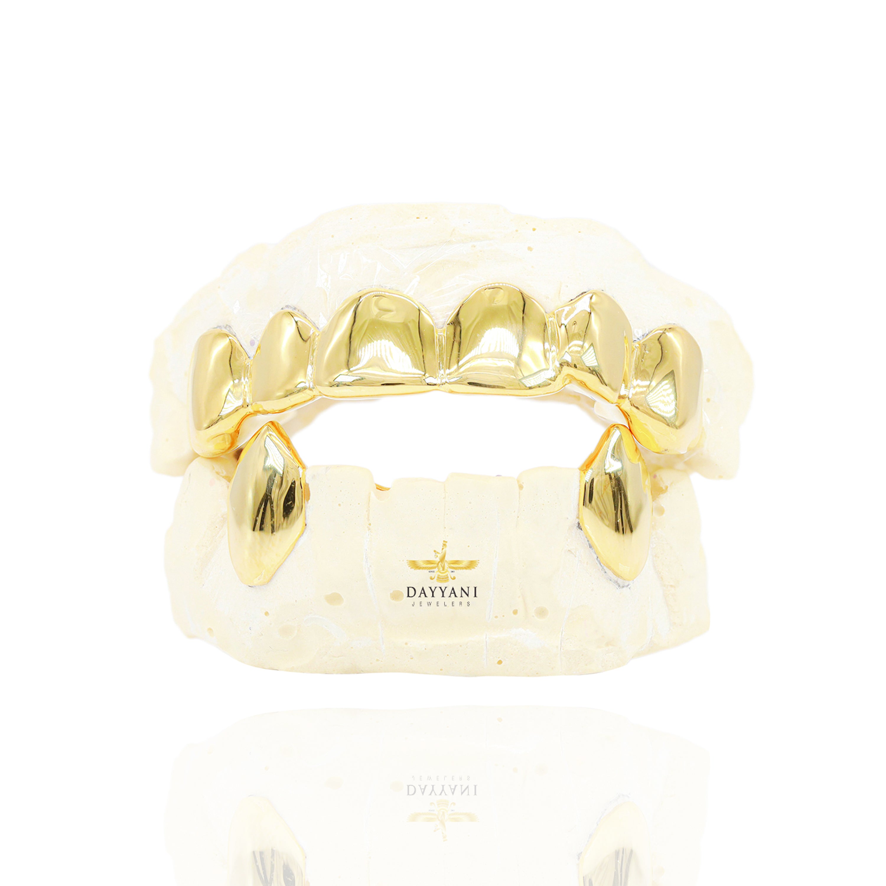 Custom 6 Teeth & 2 Teeth with Extended Fangs Gold Grillz