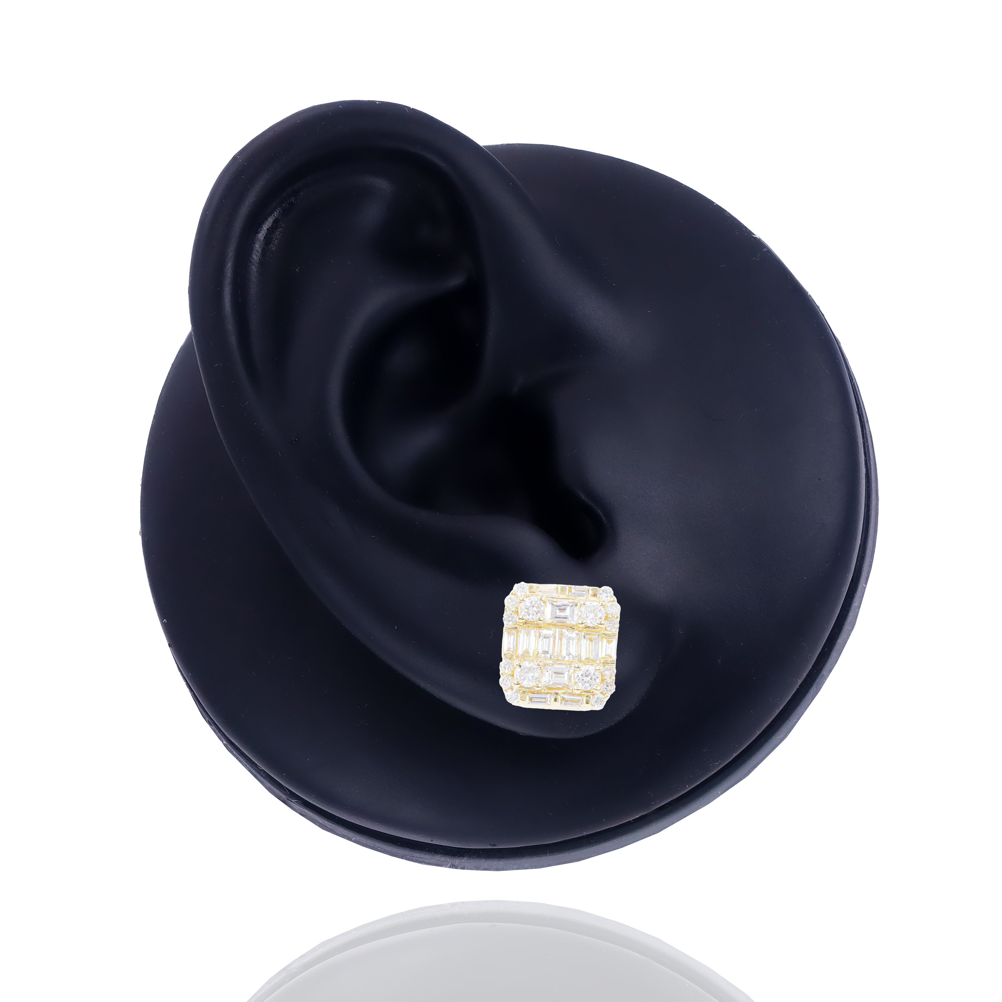 Round & Baguette Diamond Border Earrings