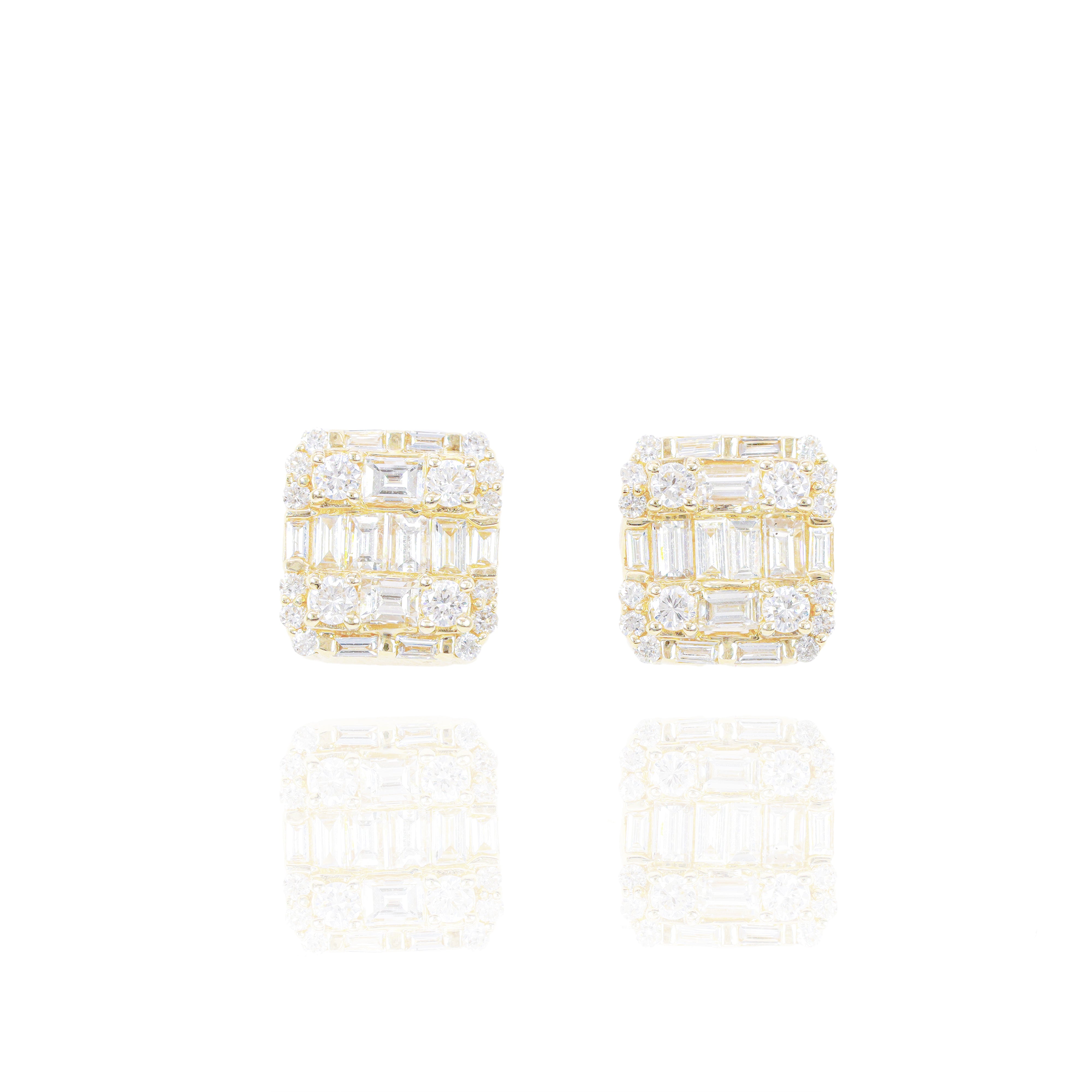 Round & Baguette Diamond Border Earrings