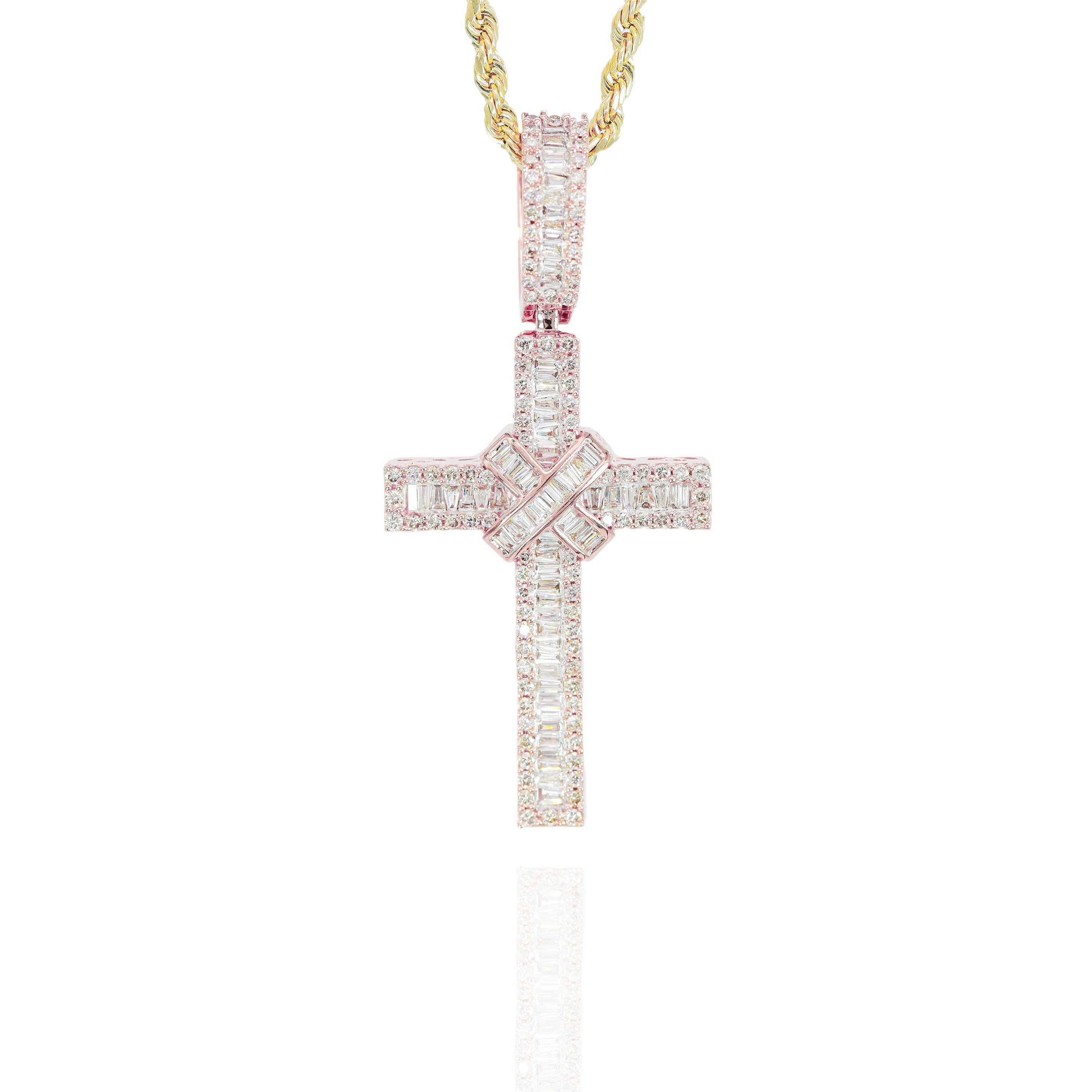 Baguette Cross With Middle Cross Diamond Pendant