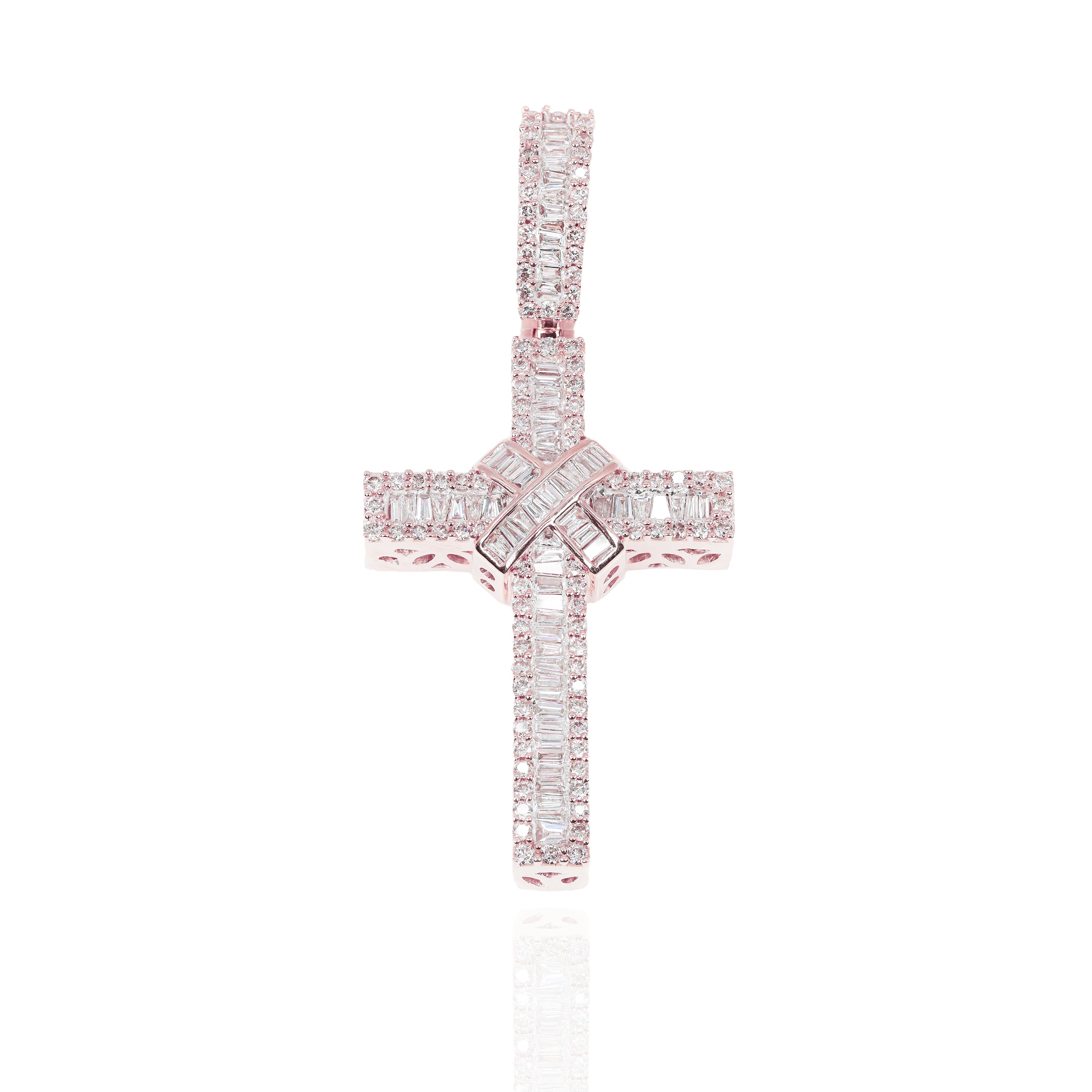 Baguette Cross With Middle Cross Diamond Pendant