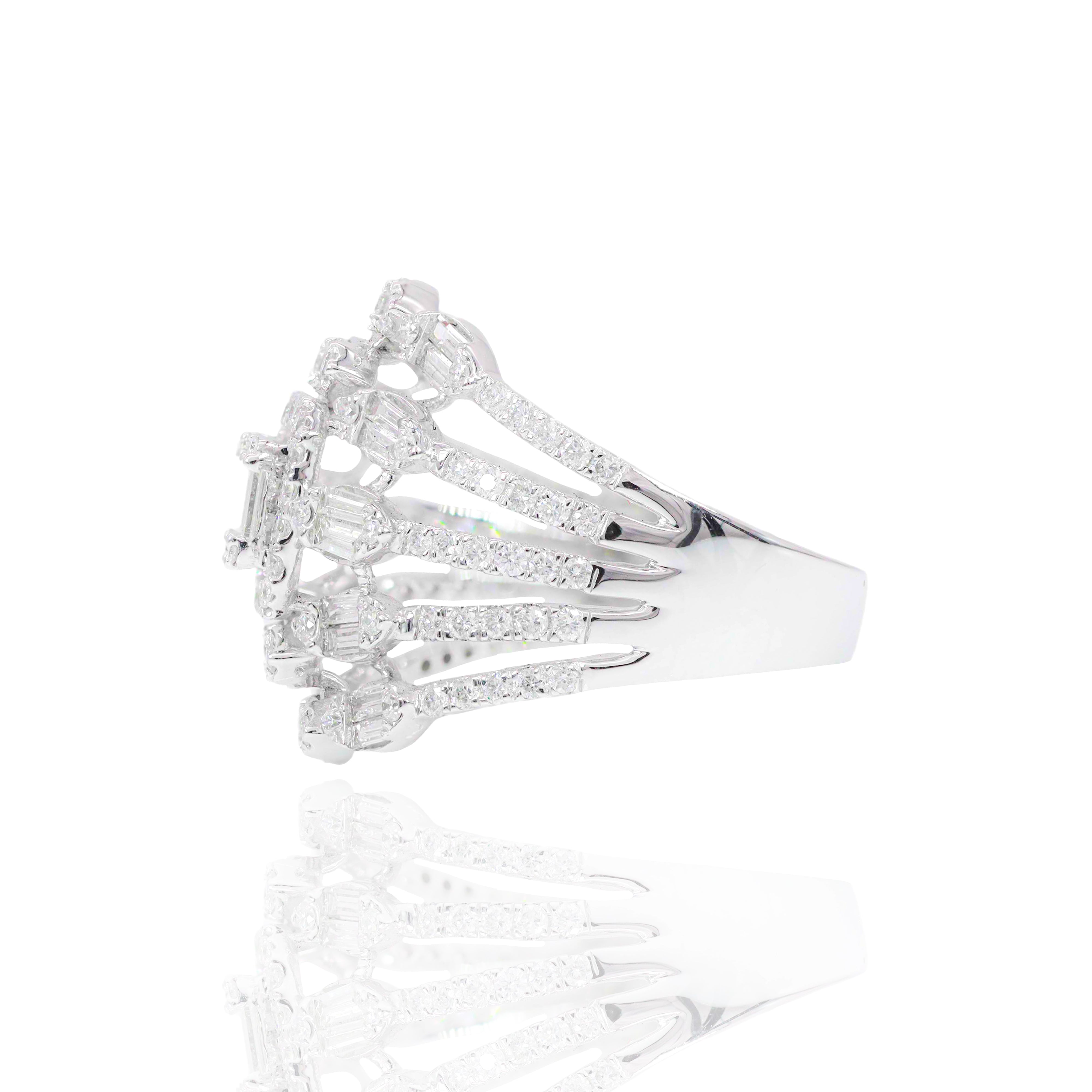 Open Style Baguette & Round Diamond Cocktail Ring