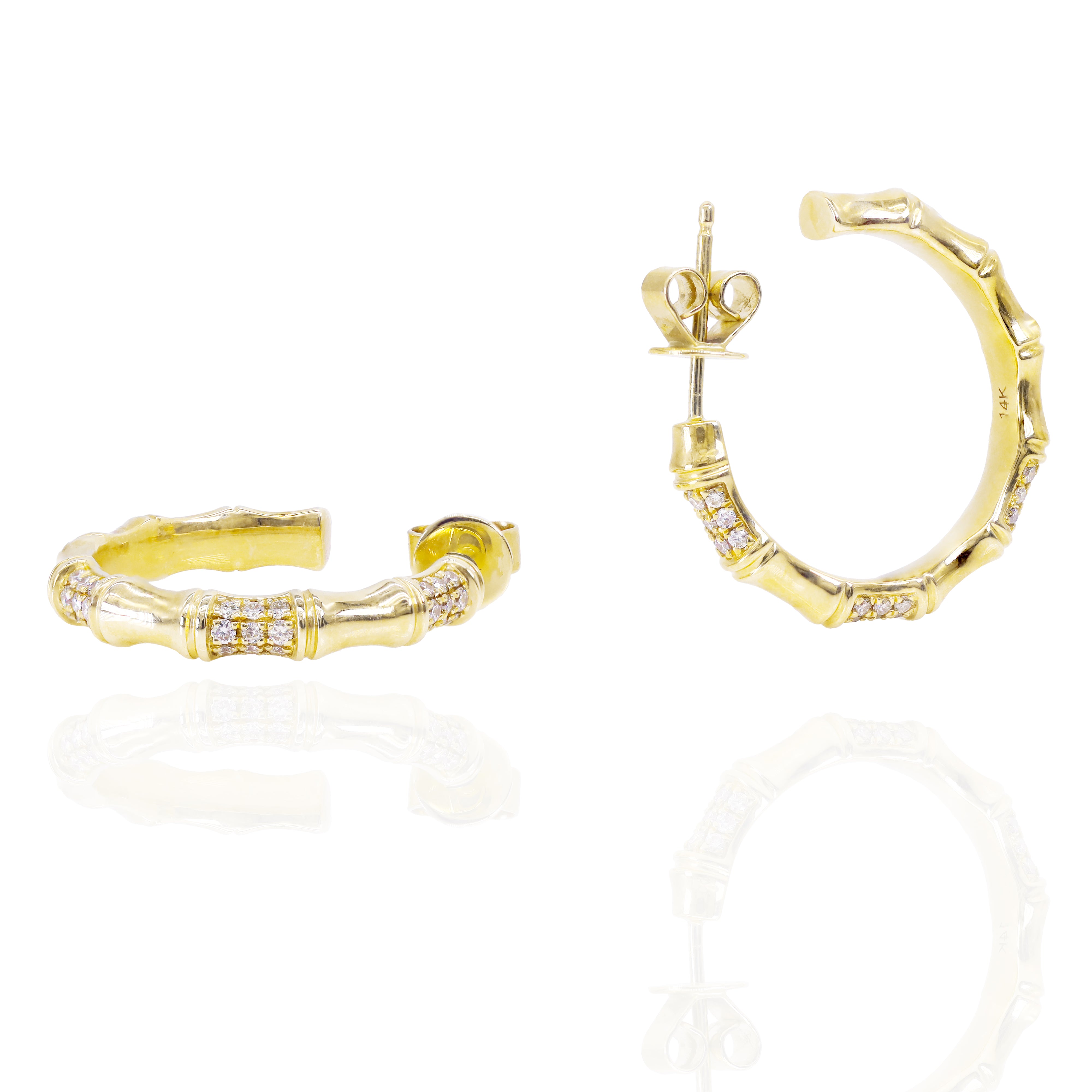 Diamond Bamboo Hoop Earrings