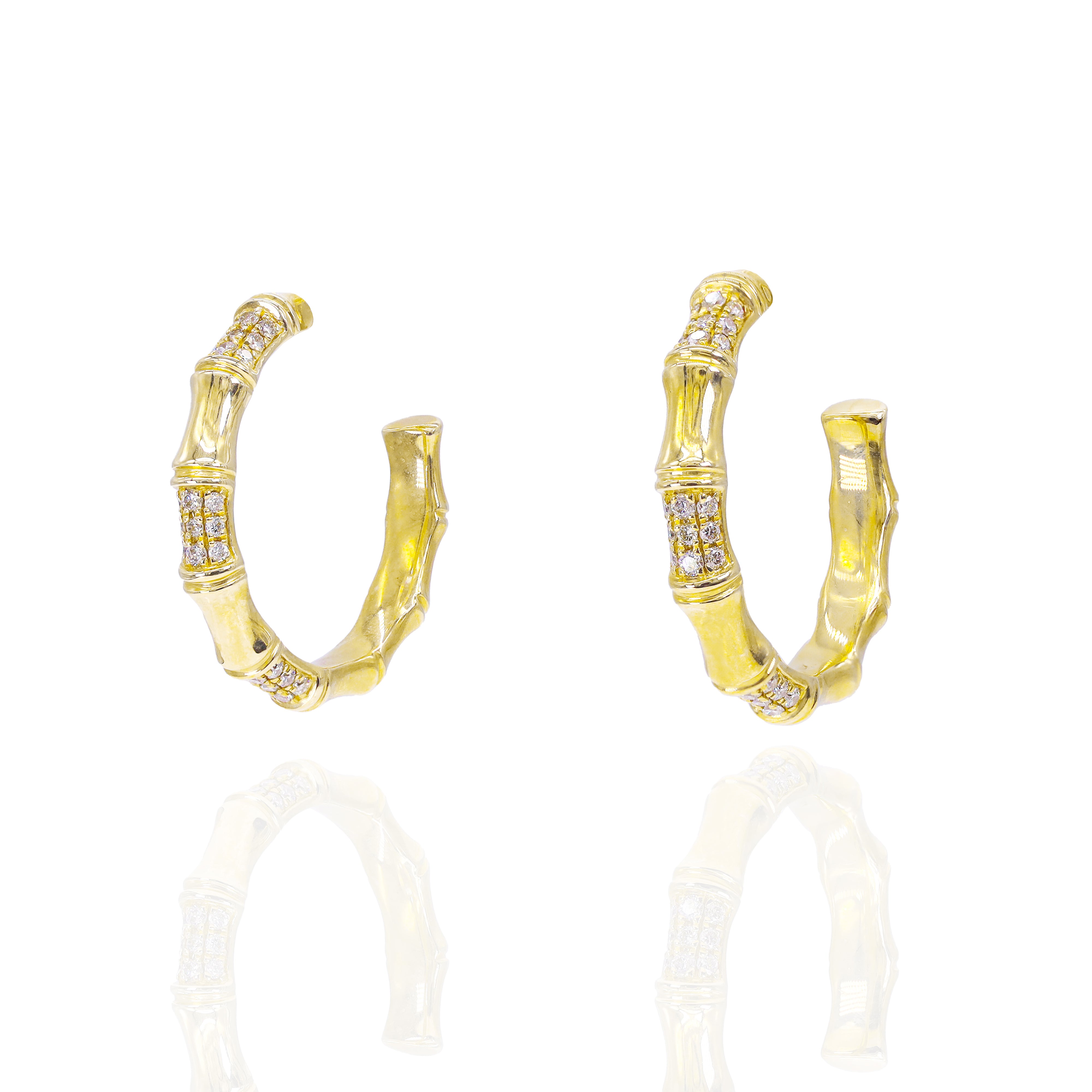 Diamond Bamboo Hoop Earrings