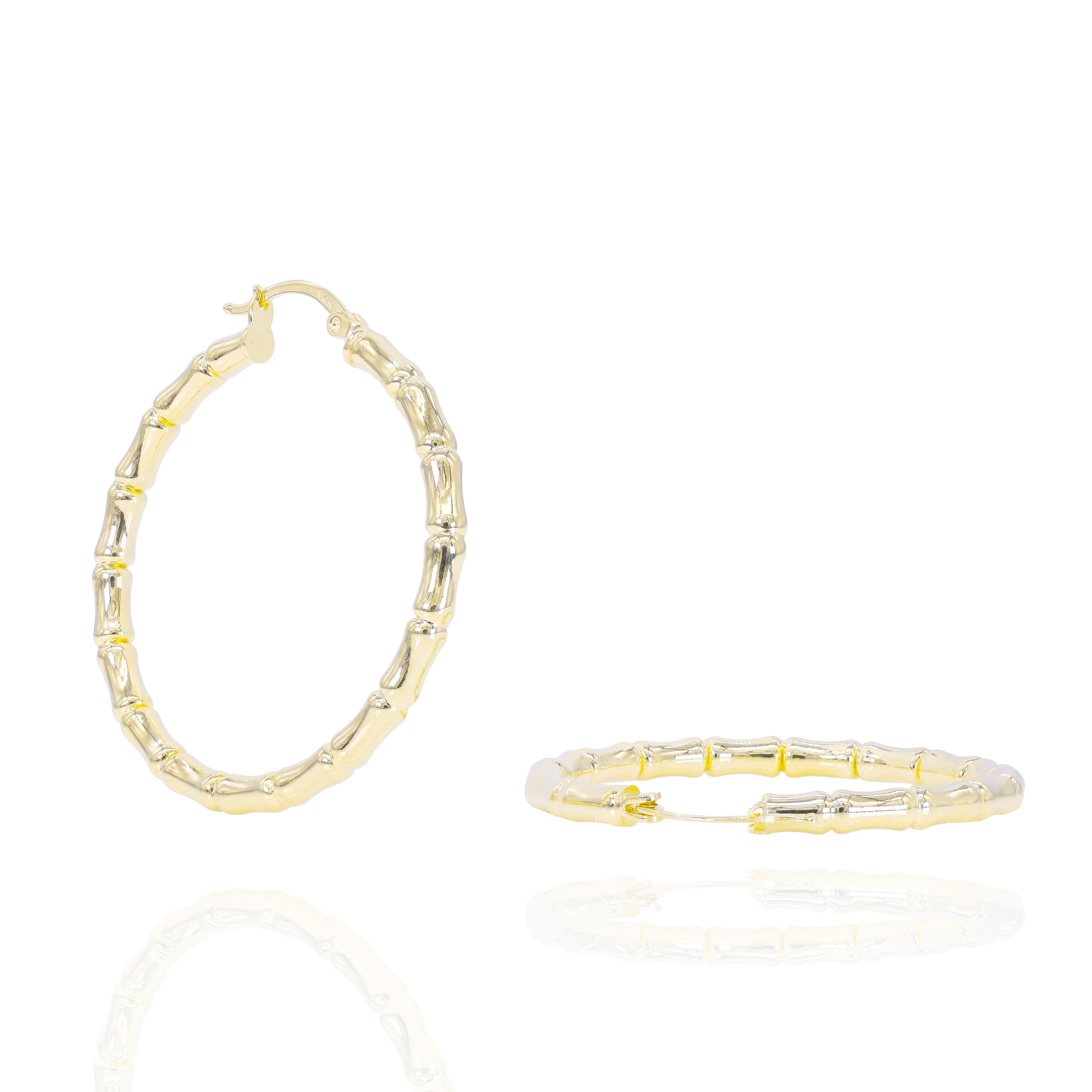 Bamboo Solid Gold Hoop Earrings