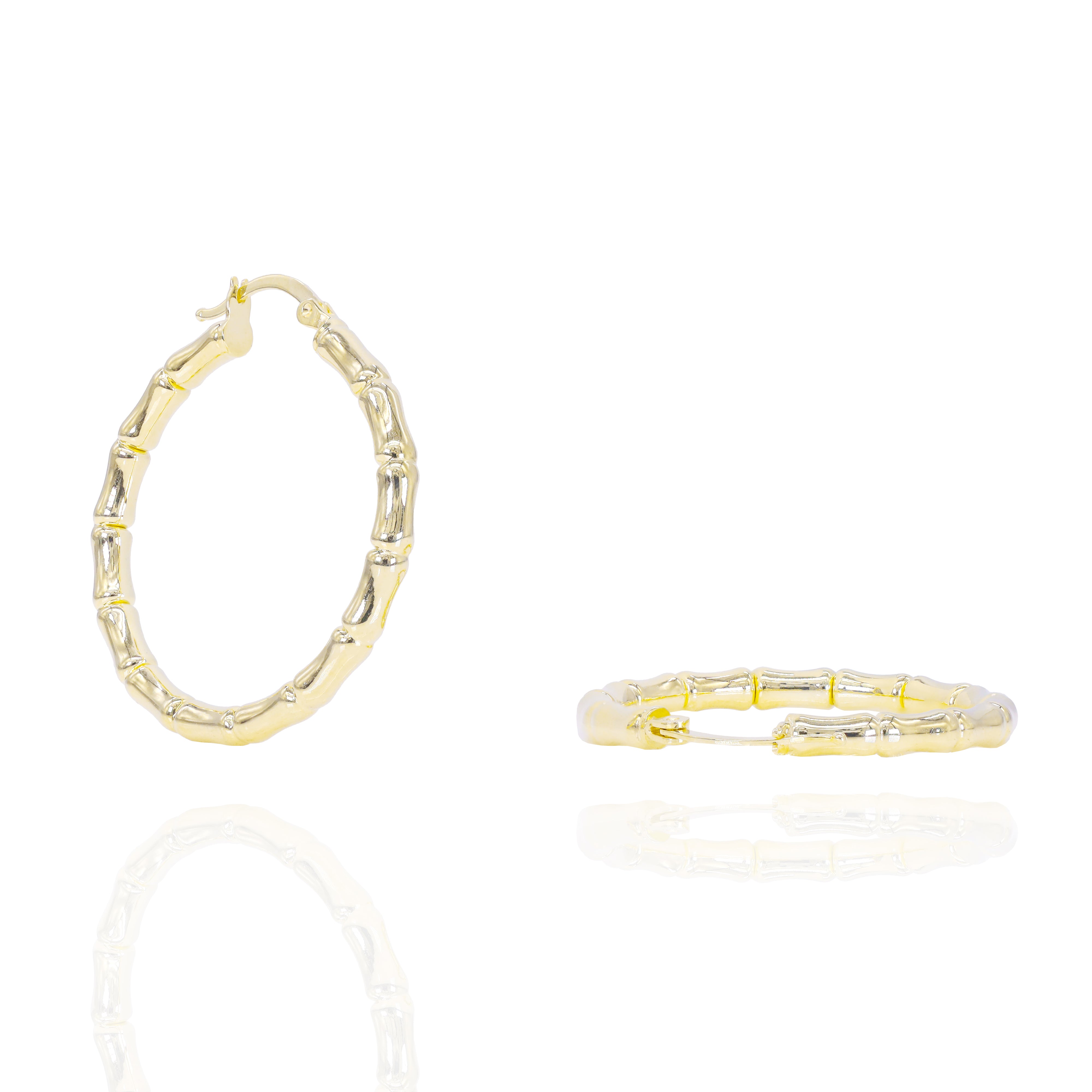 Bamboo Solid Gold Hoop Earrings