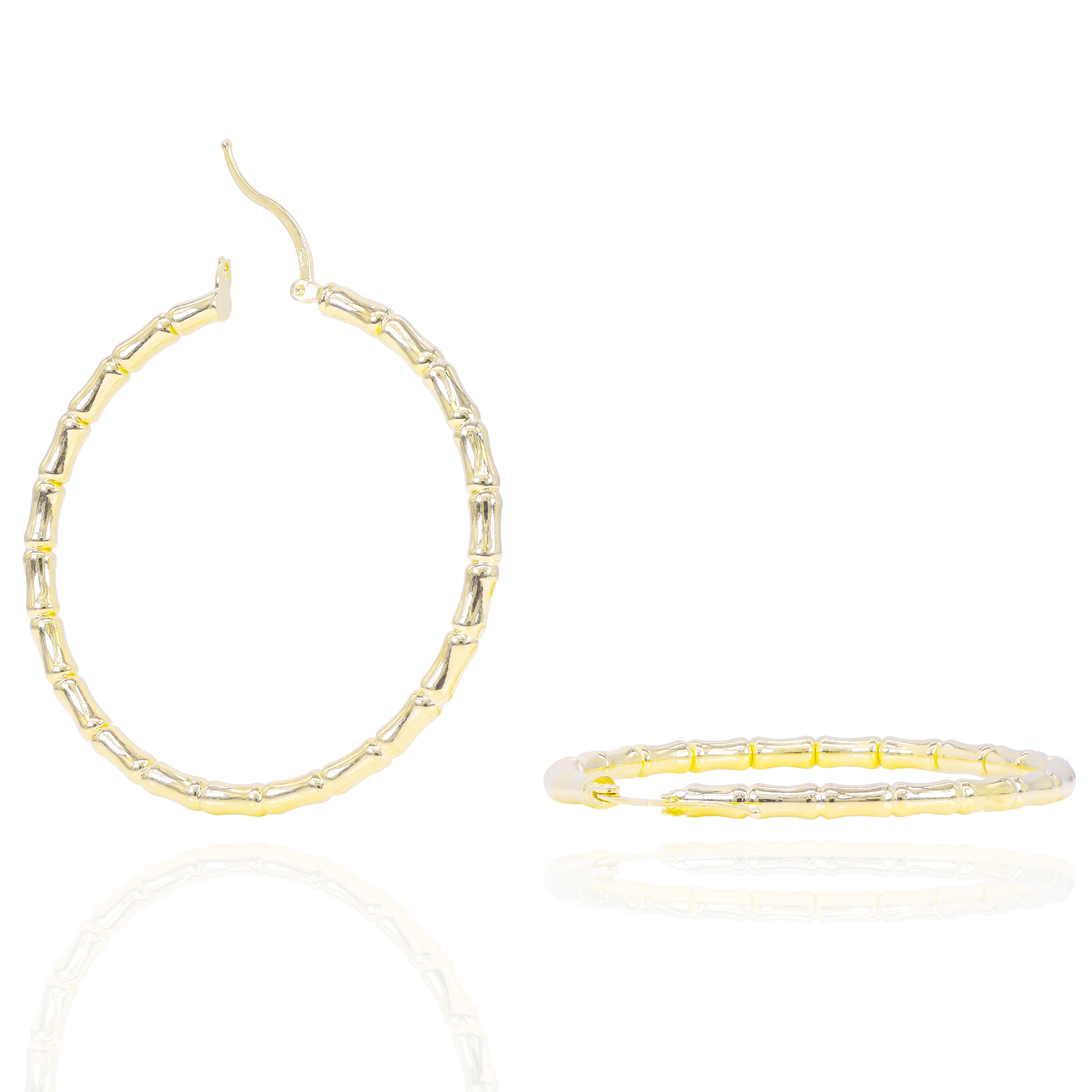 Bamboo Solid Gold Hoop Earrings