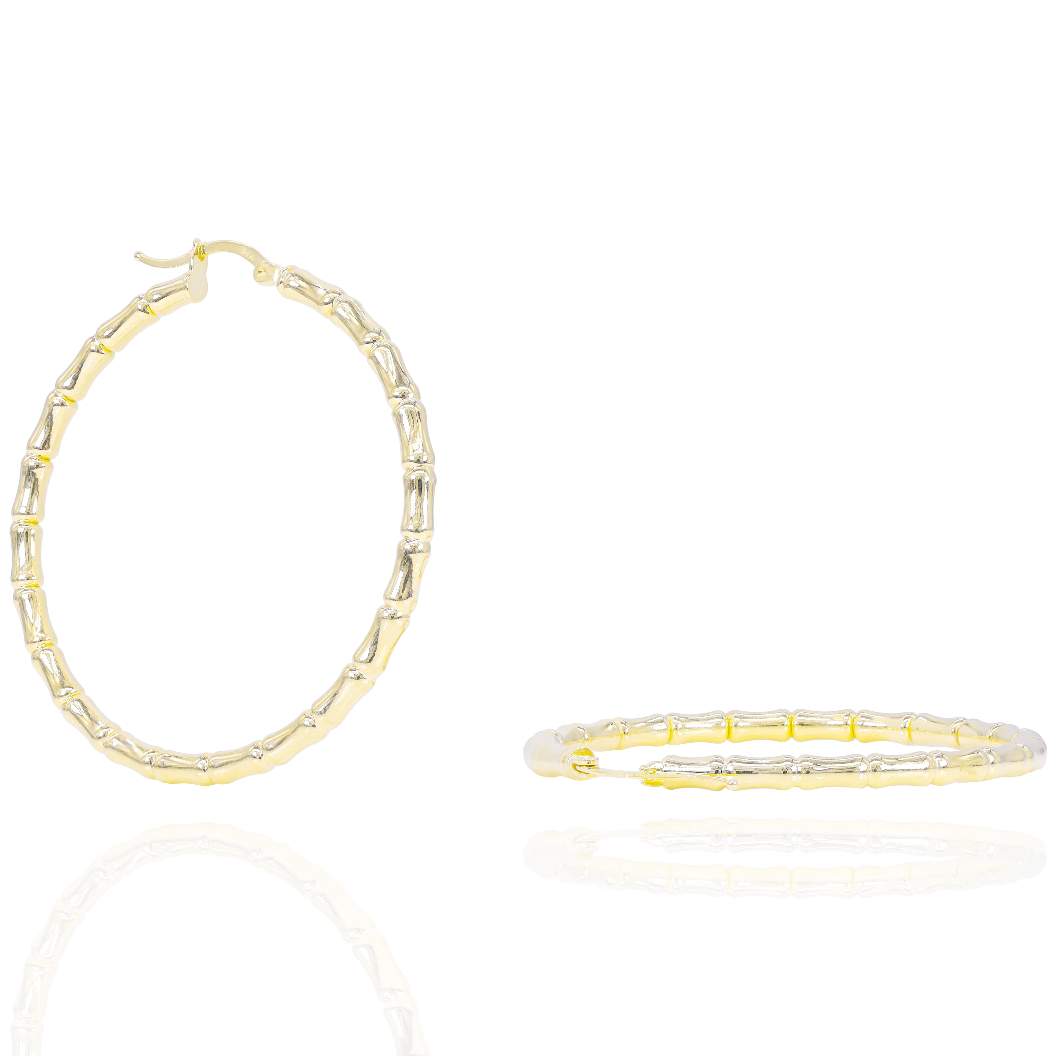 Bamboo Solid Gold Hoop Earrings