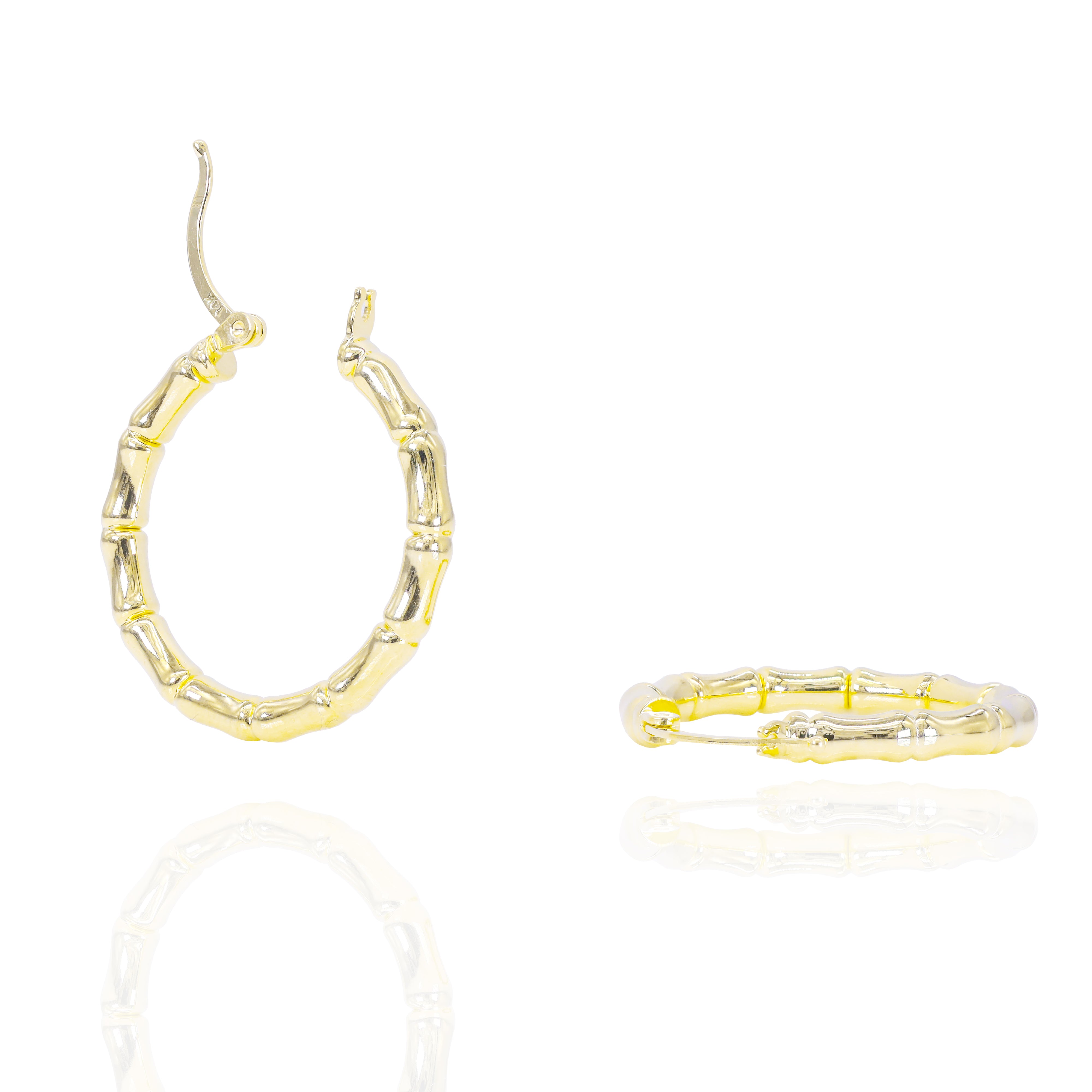 Bamboo Solid Gold Hoop Earrings