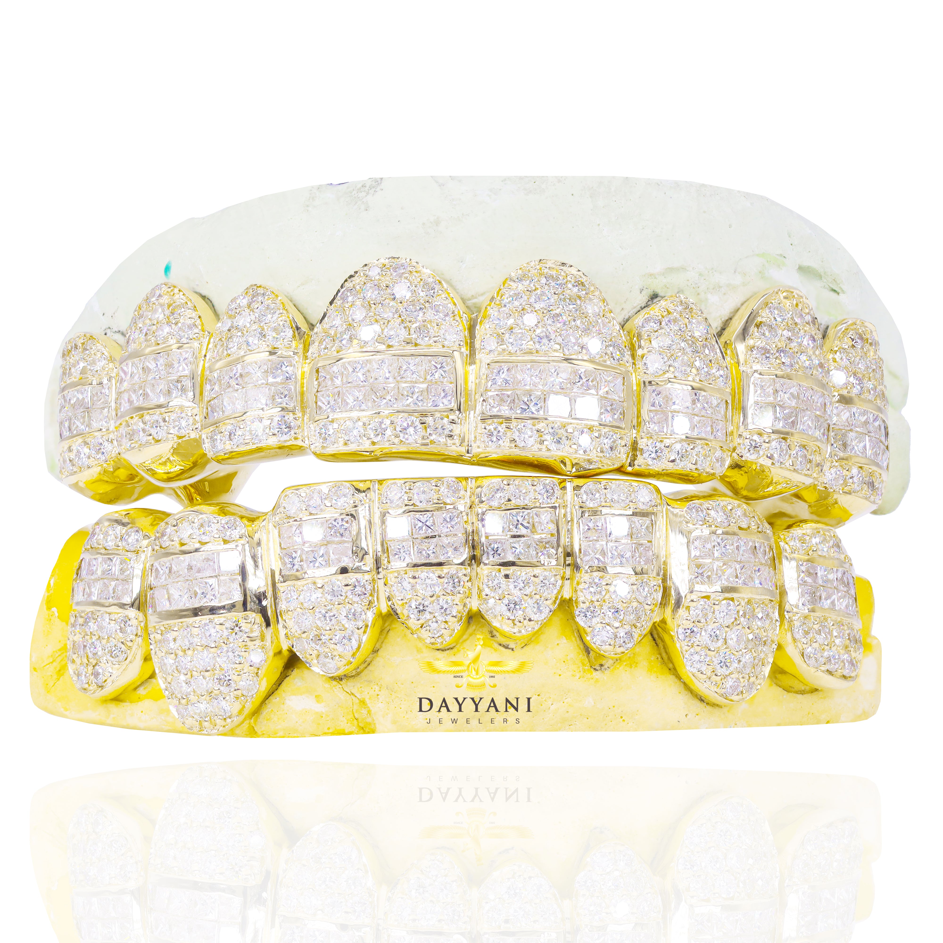 Custom Hybrid Princess Cut and Round Diamond Gold Grillz