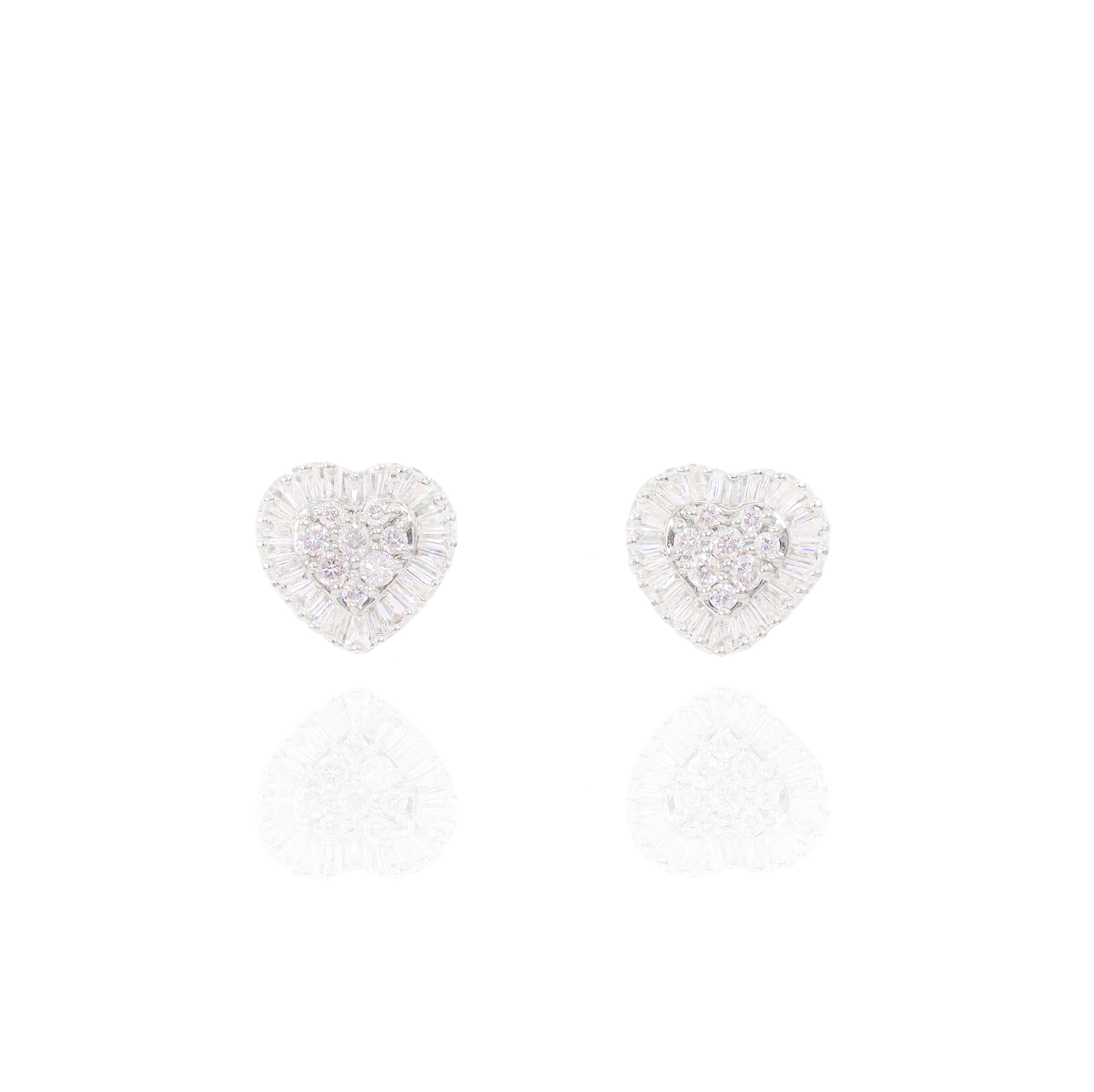 Baguette Diamond Border Heart Earrings