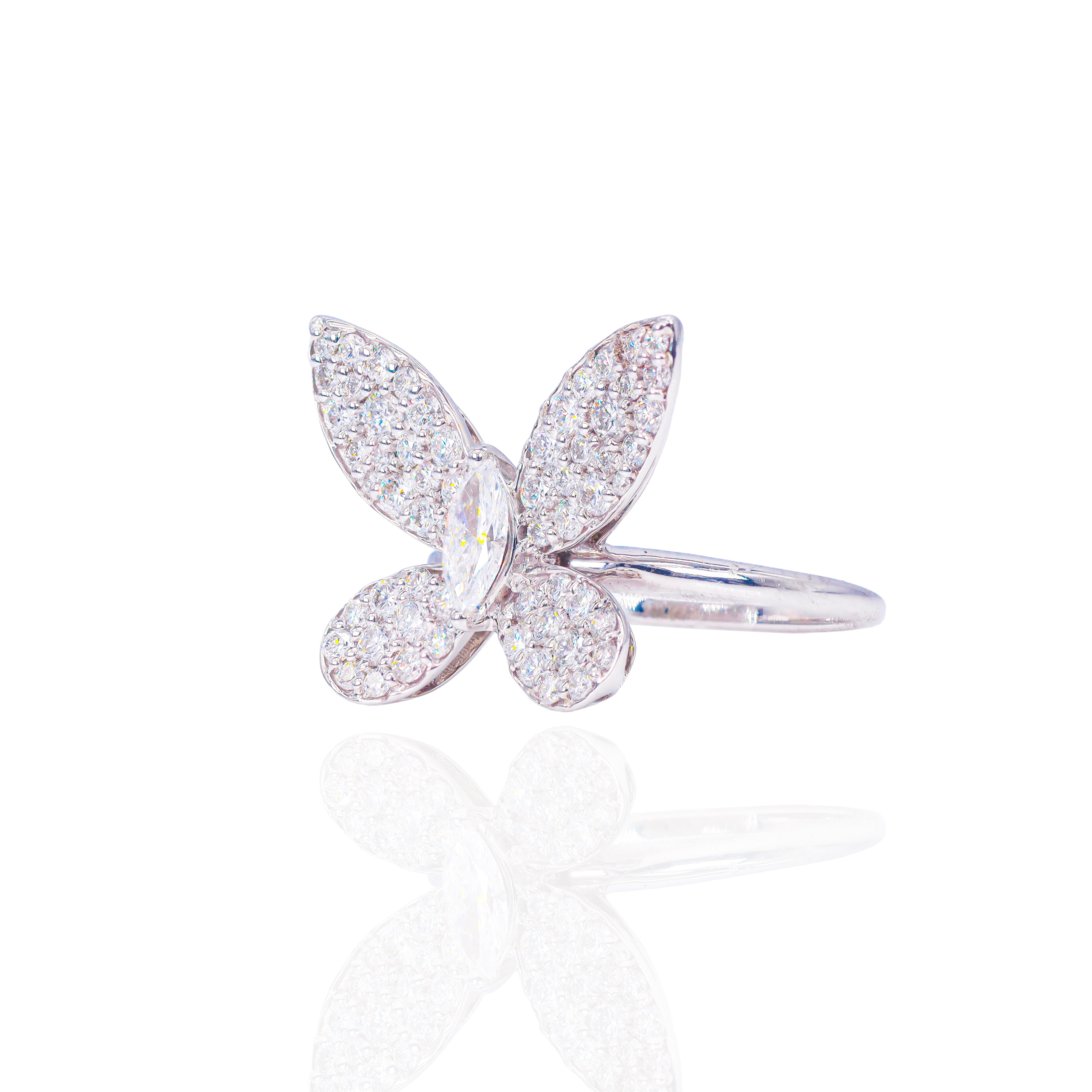 Marquise Cut Center Butterfly Diamond Ring