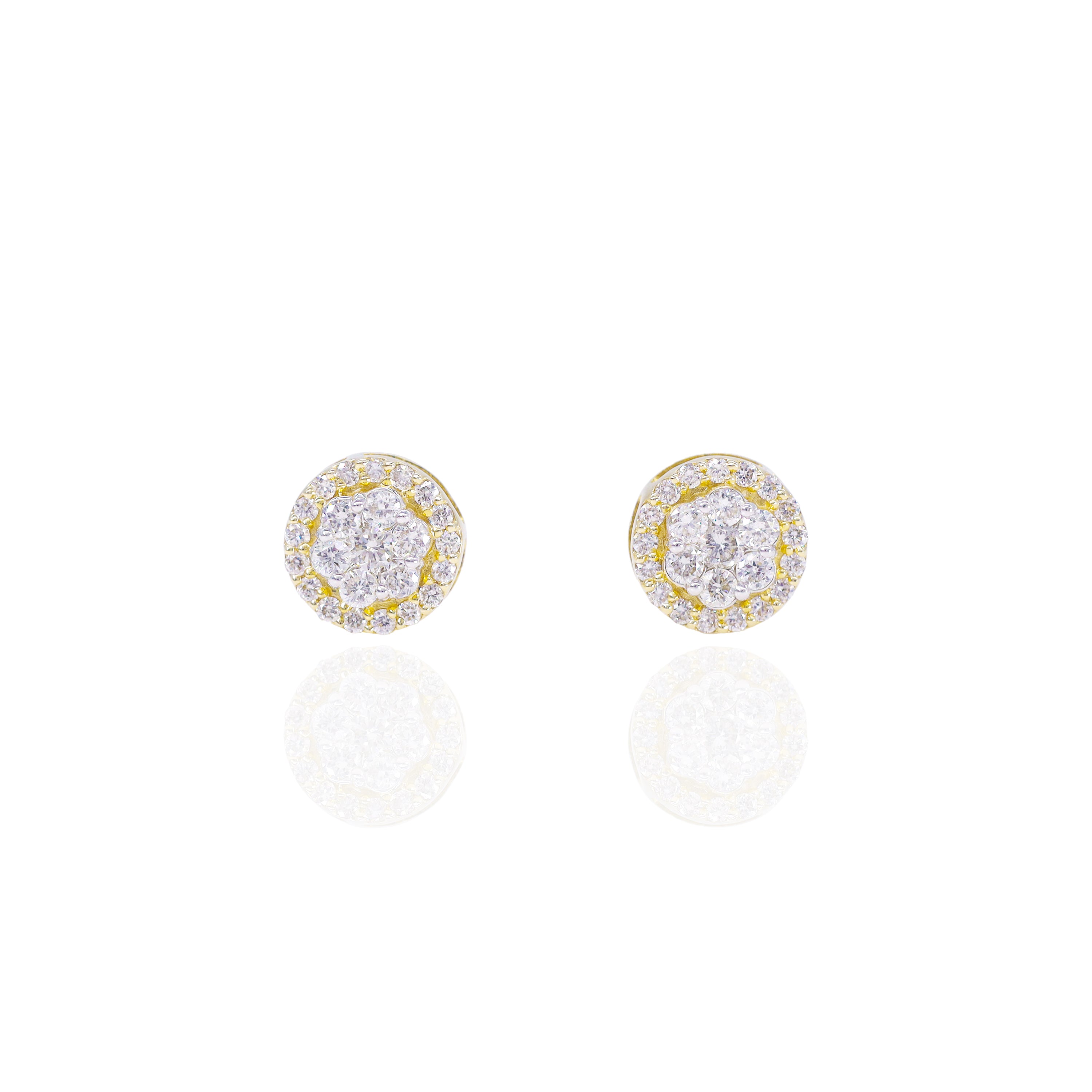 Flower Diamond Earrings with Round Border
