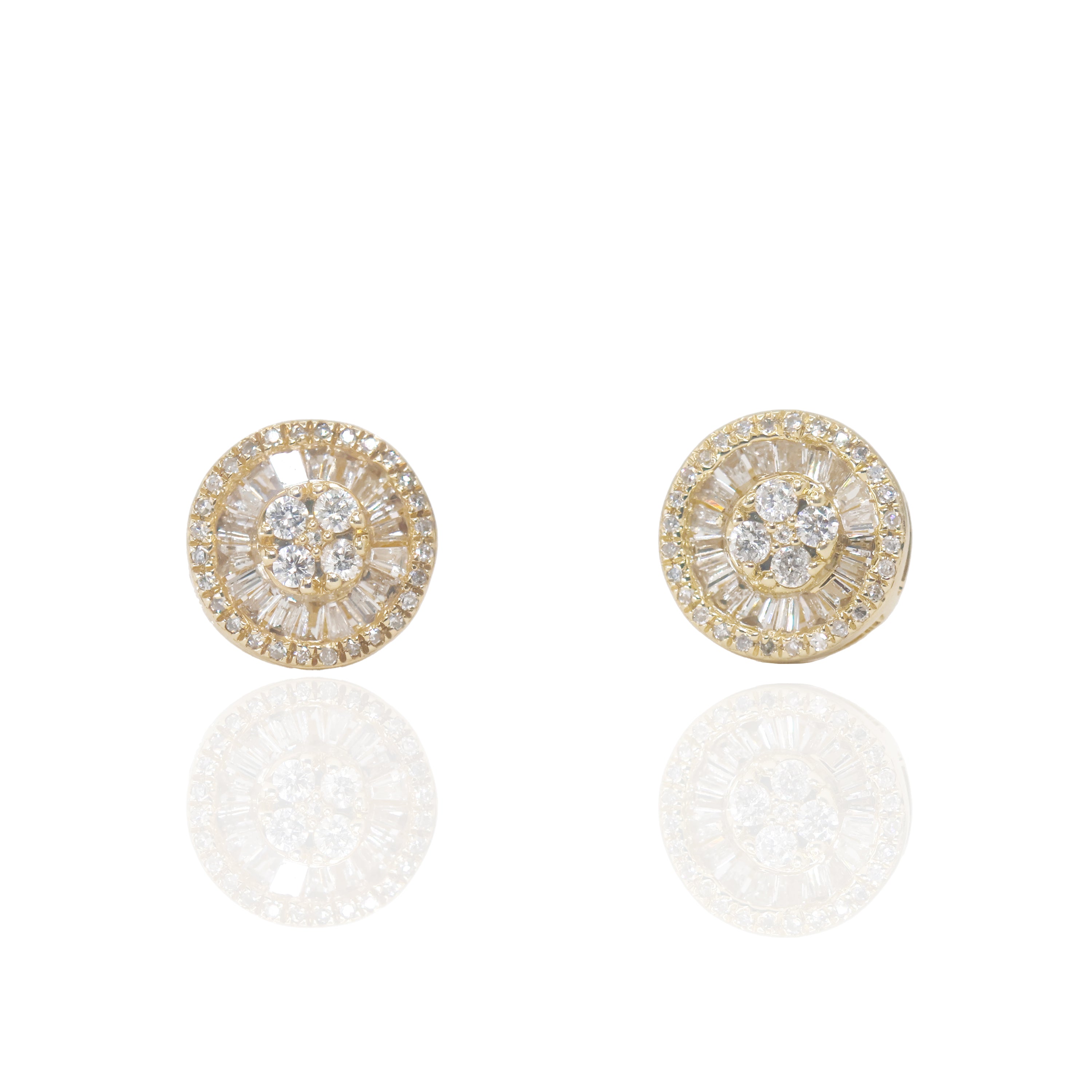 Baguette Cluster with Center Round Diamond Earrings