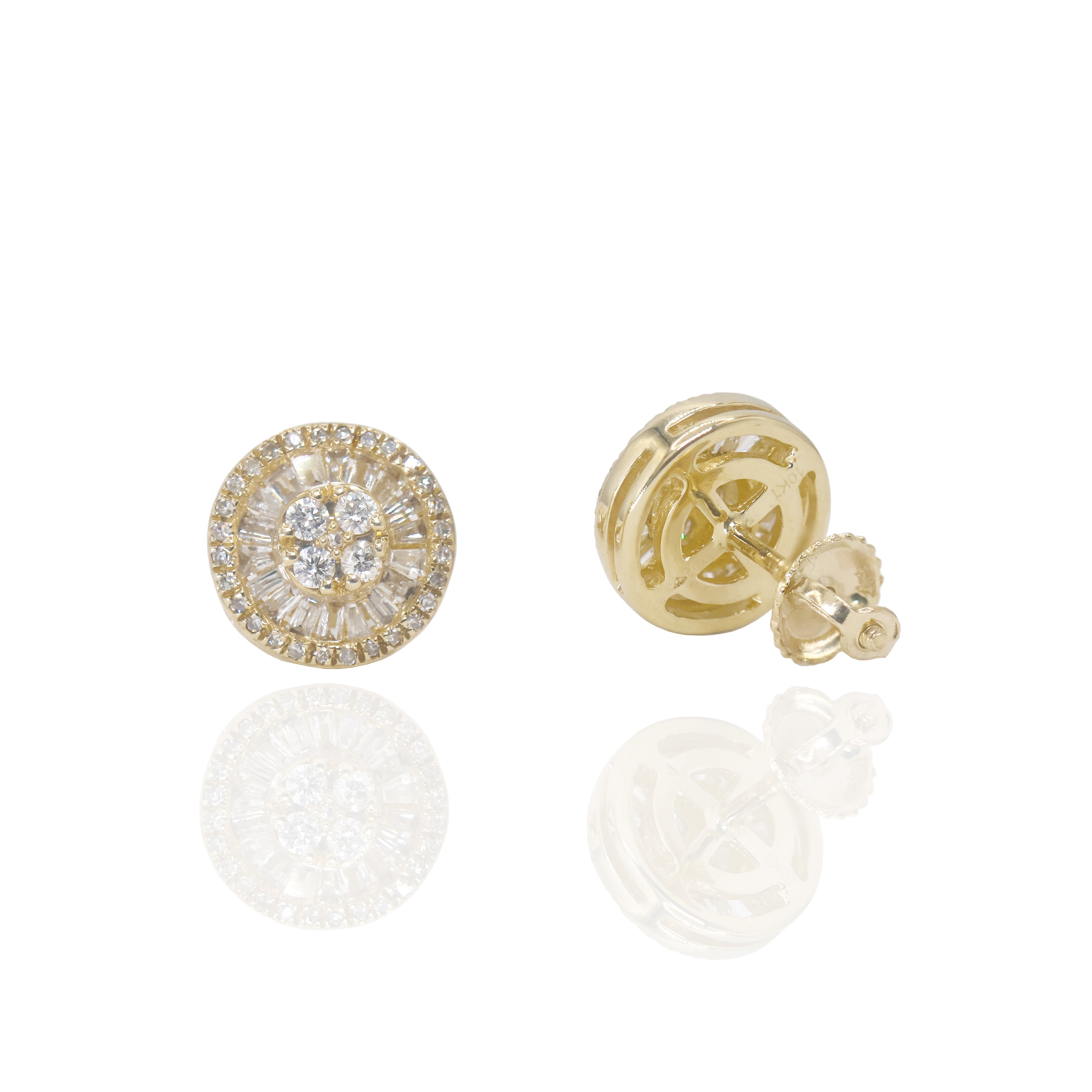 Baguette Cluster with Center Round Diamond Earrings