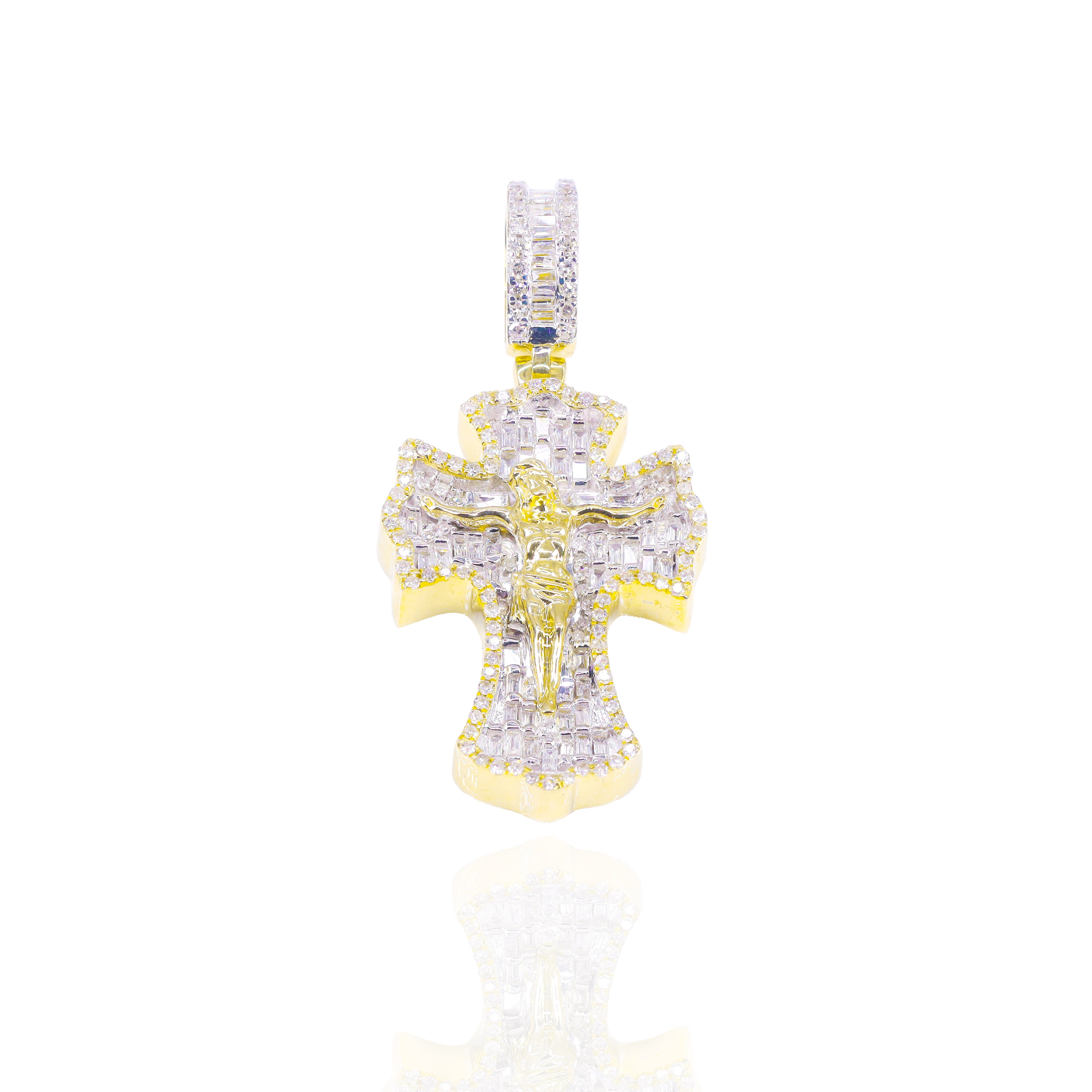 Jesus Baguette with Round Border Diamond Pendant