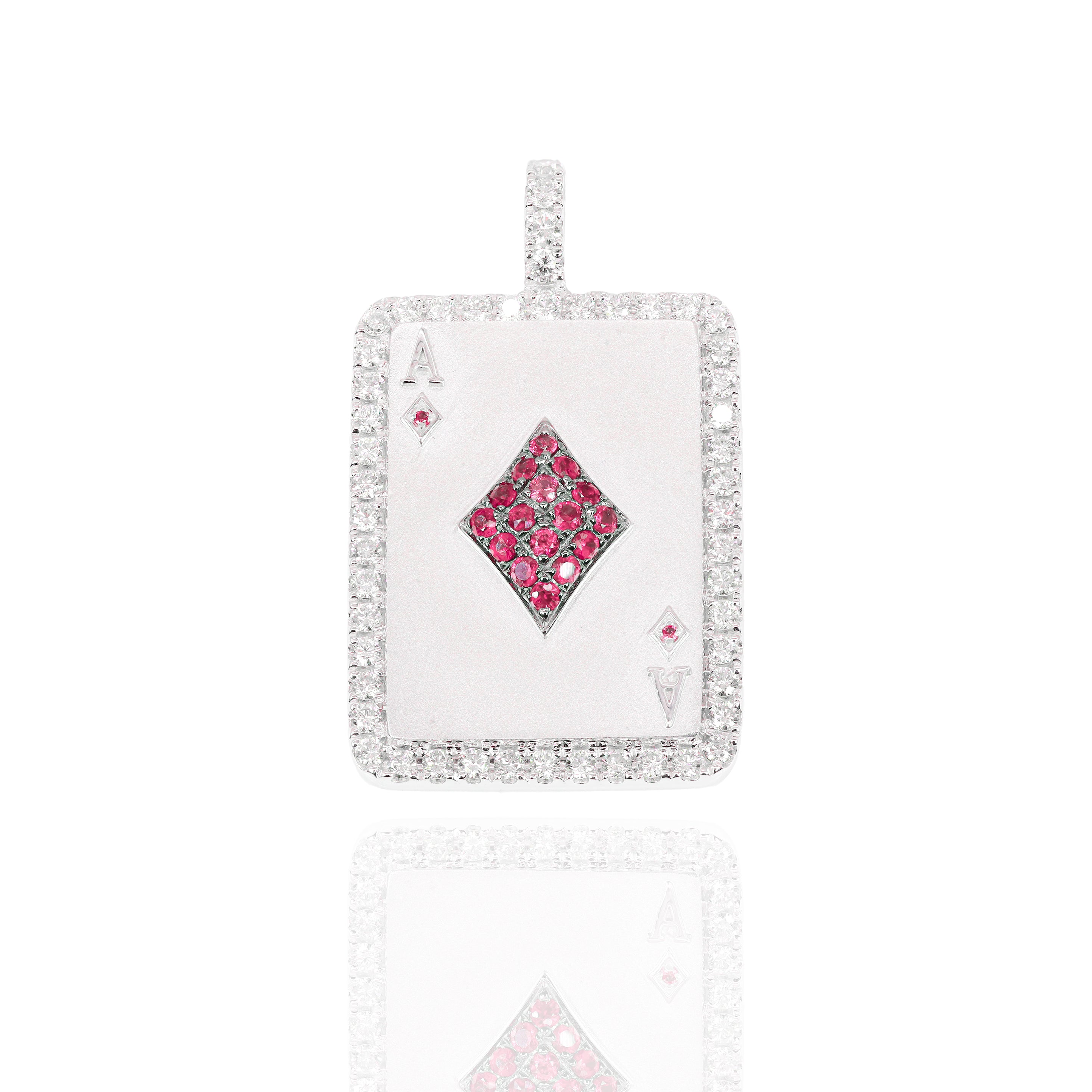 Ace of Diamonds Pendant with Red Rubies