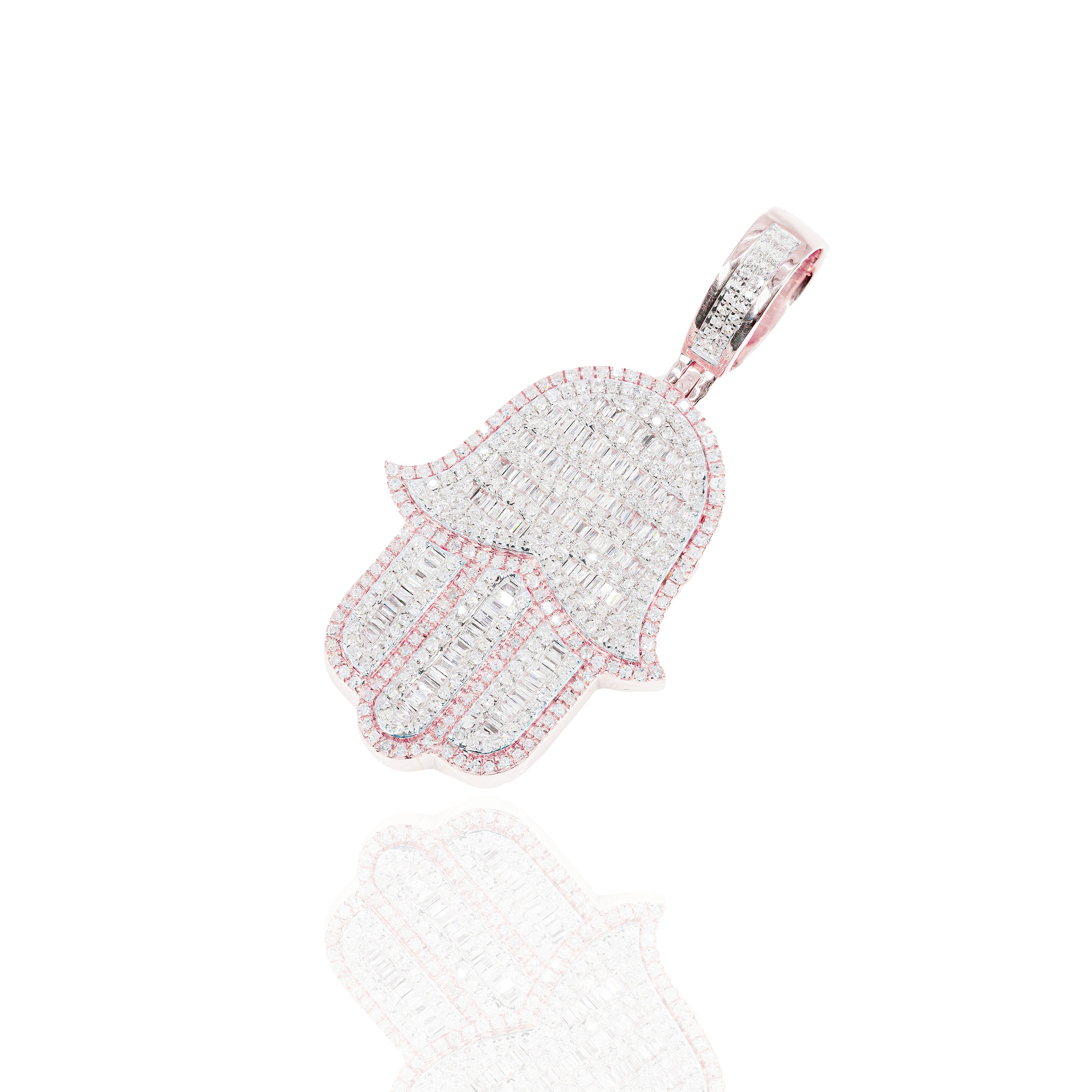 Hamza Hand Two-Tone Baguette Diamond Pendant