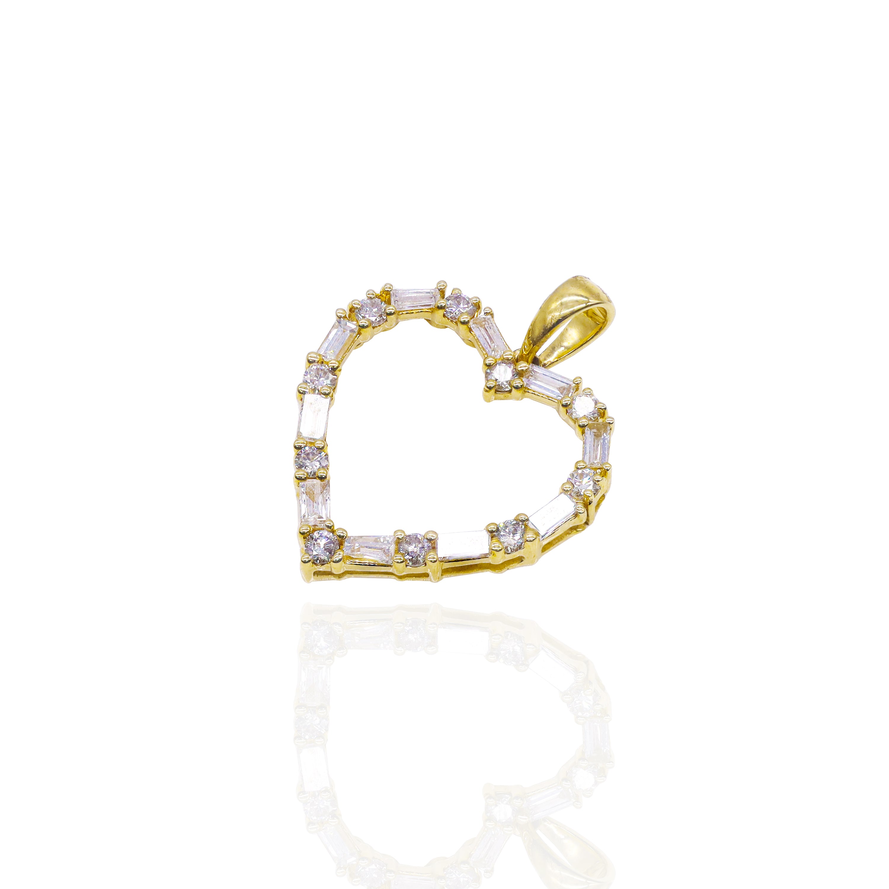 Heart Outline Baguette & Round Diamond Pendant