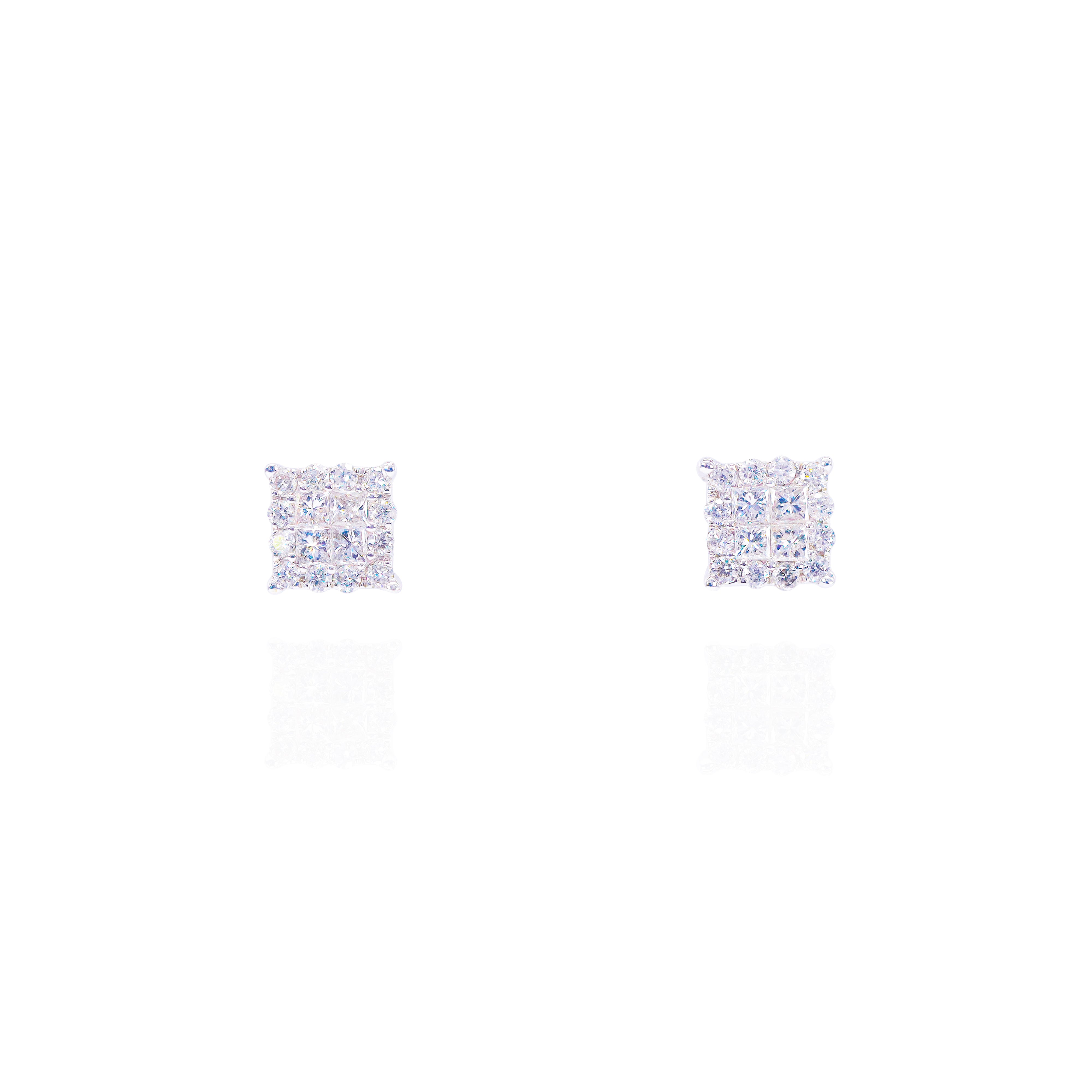 Round & Invisible Set Princess Cut Diamond Earrings