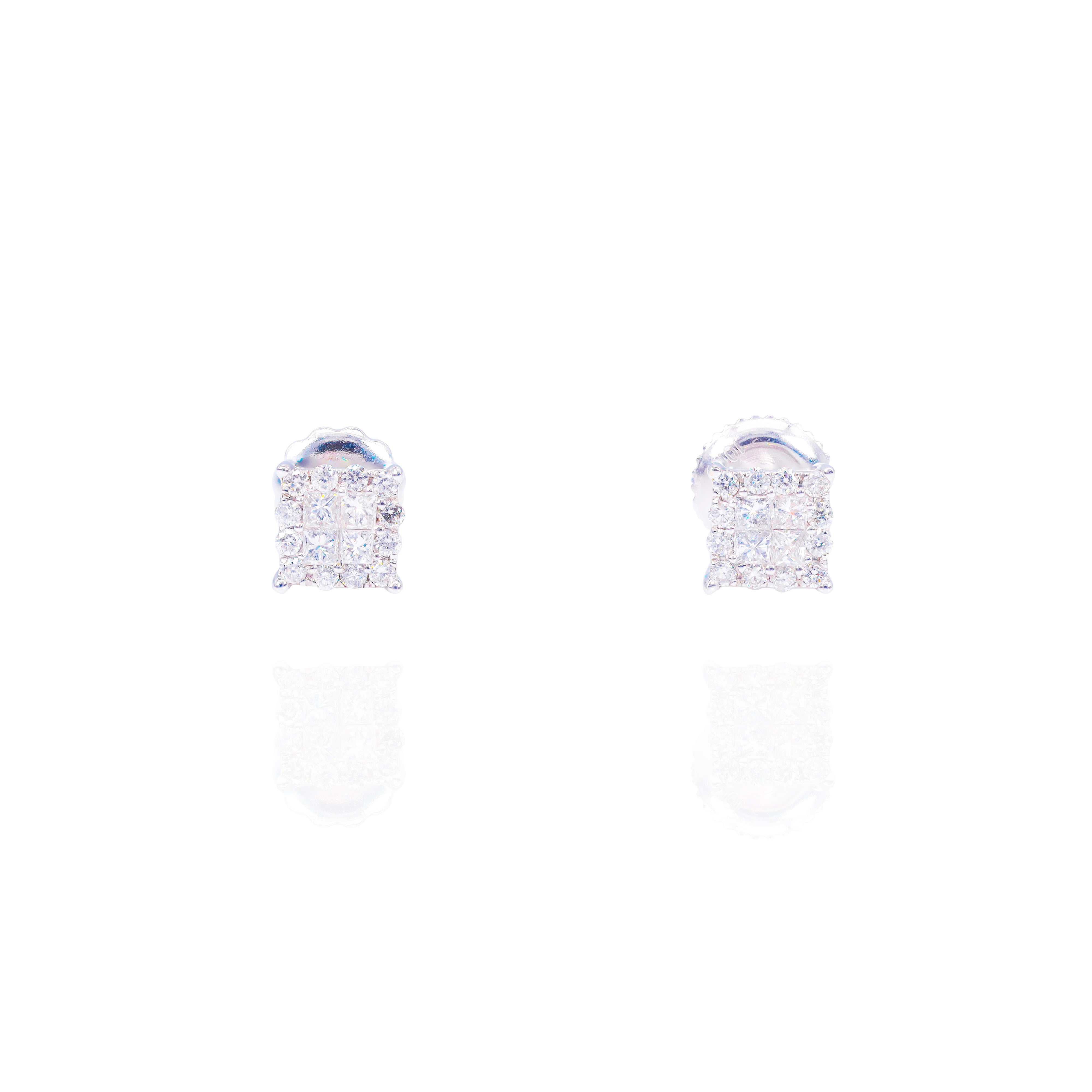 Round & Invisible Set Princess Cut Diamond Earrings