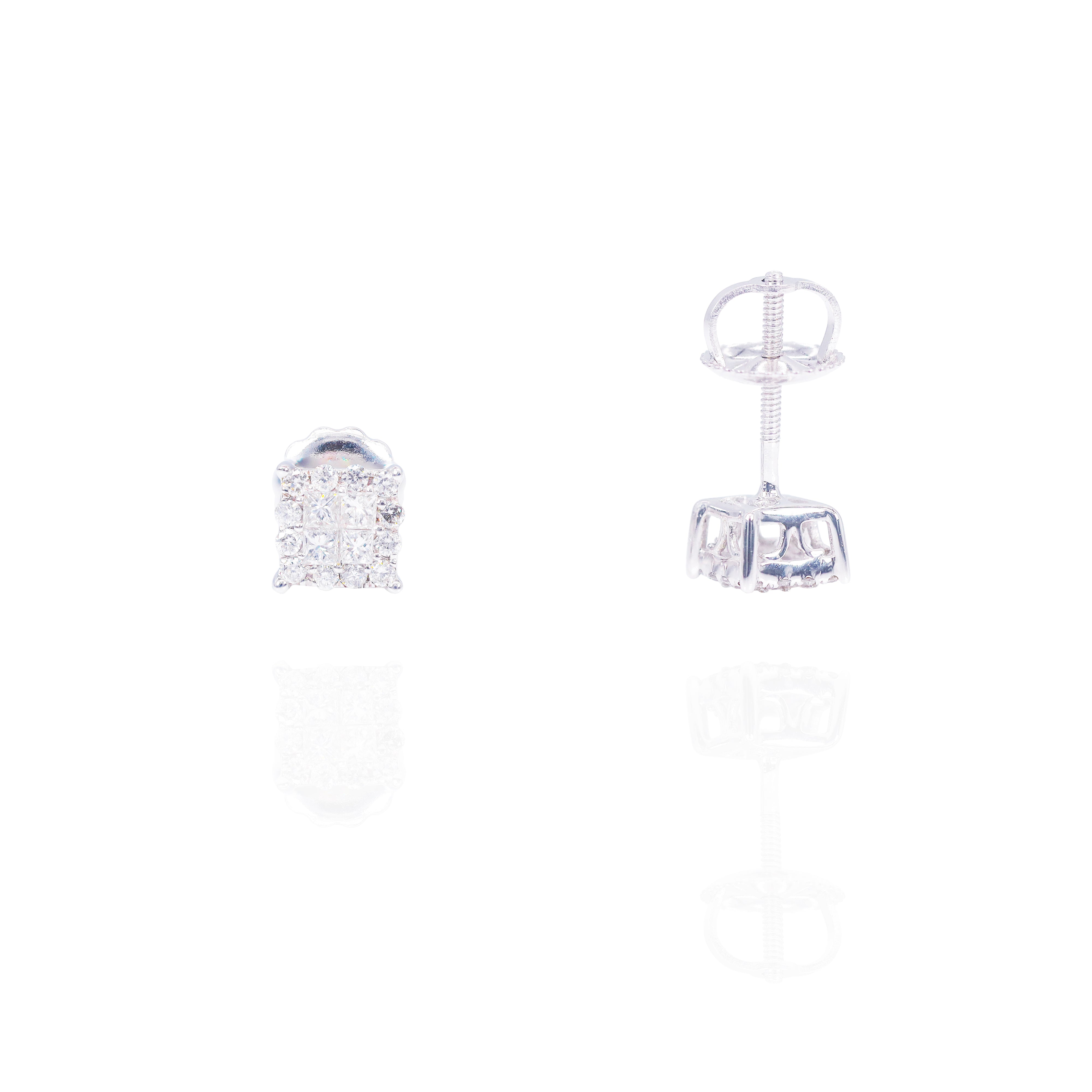 Round & Invisible Set Princess Cut Diamond Earrings