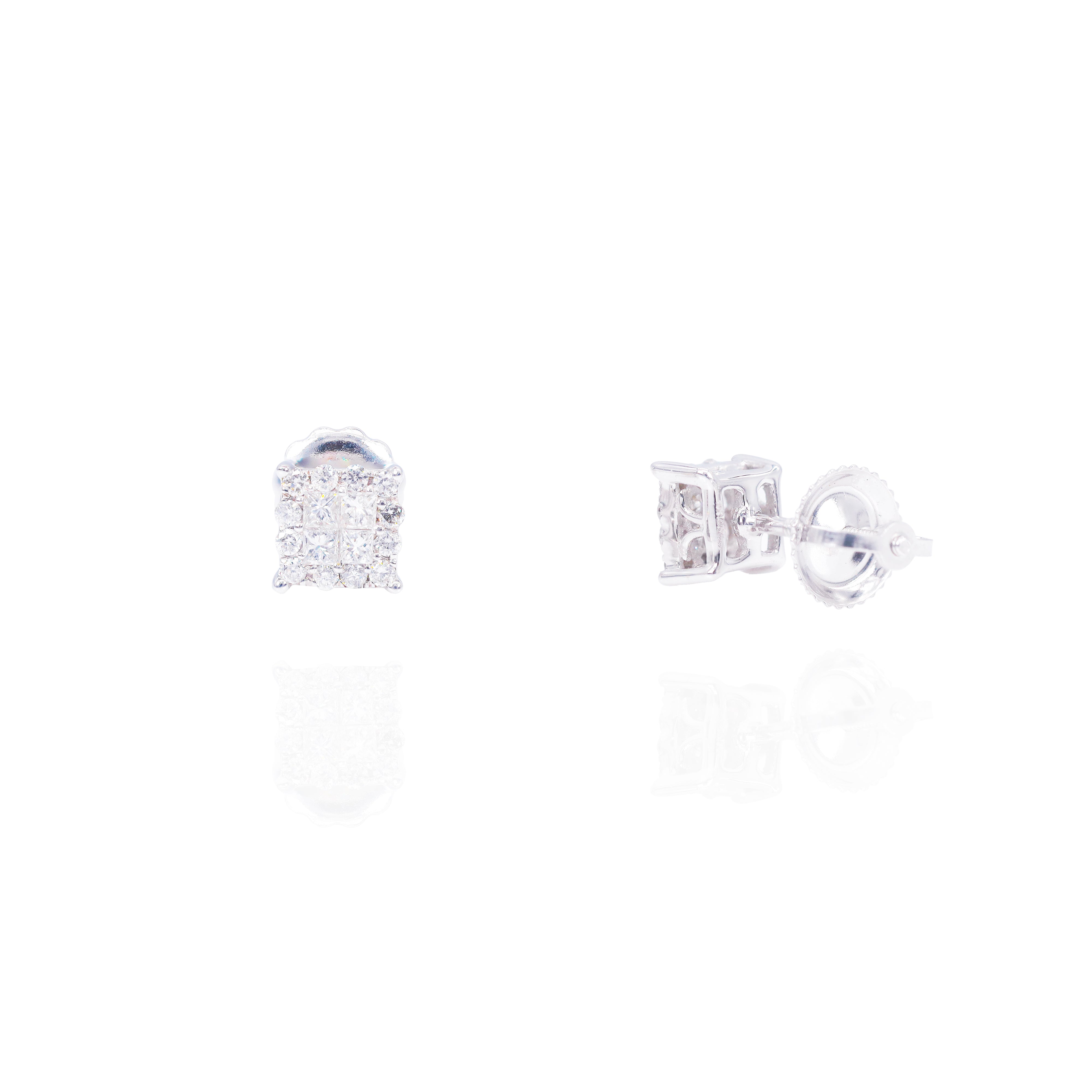 Round & Invisible Set Princess Cut Diamond Earrings