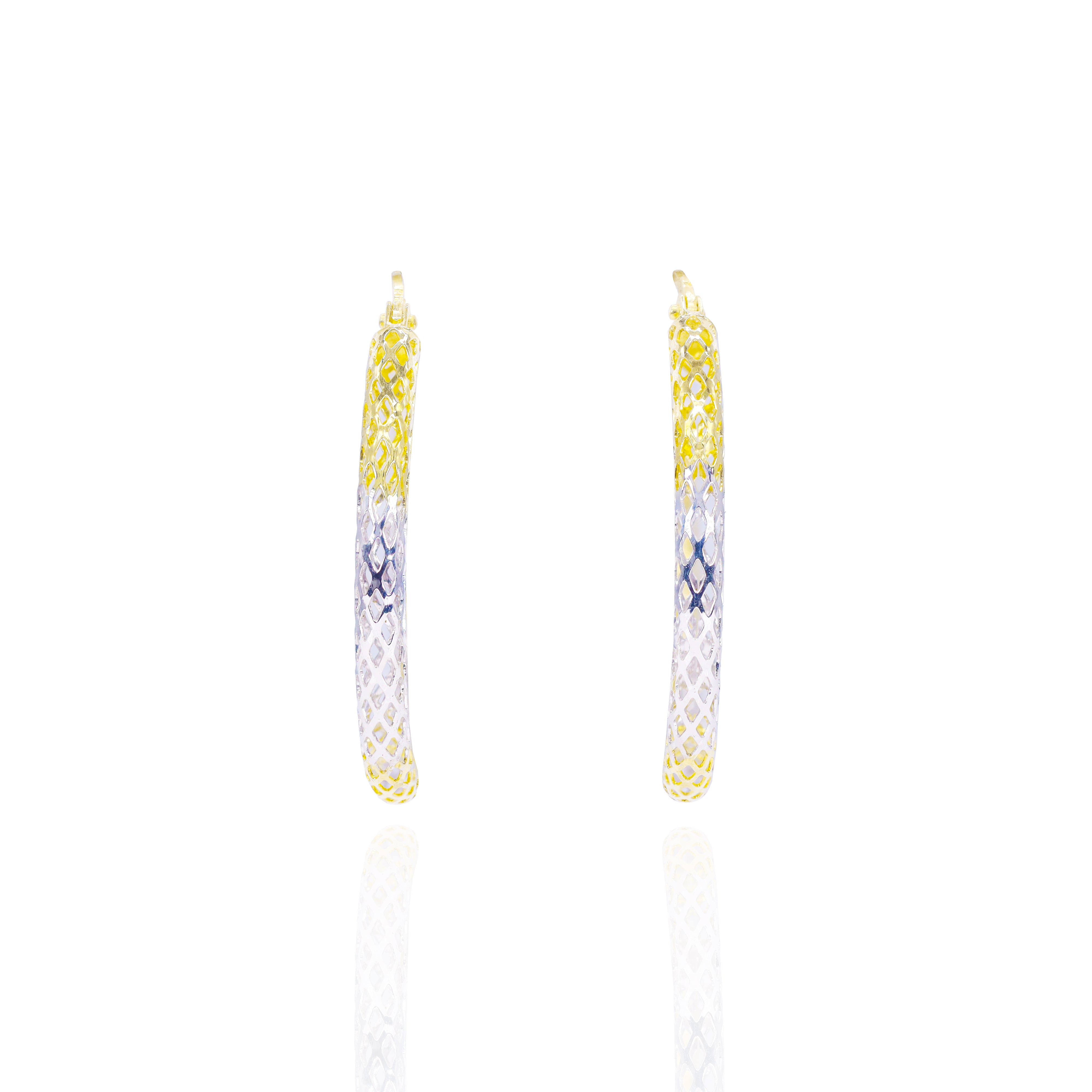 Mesh Two-Tone Solid Gold Hoop Earrings