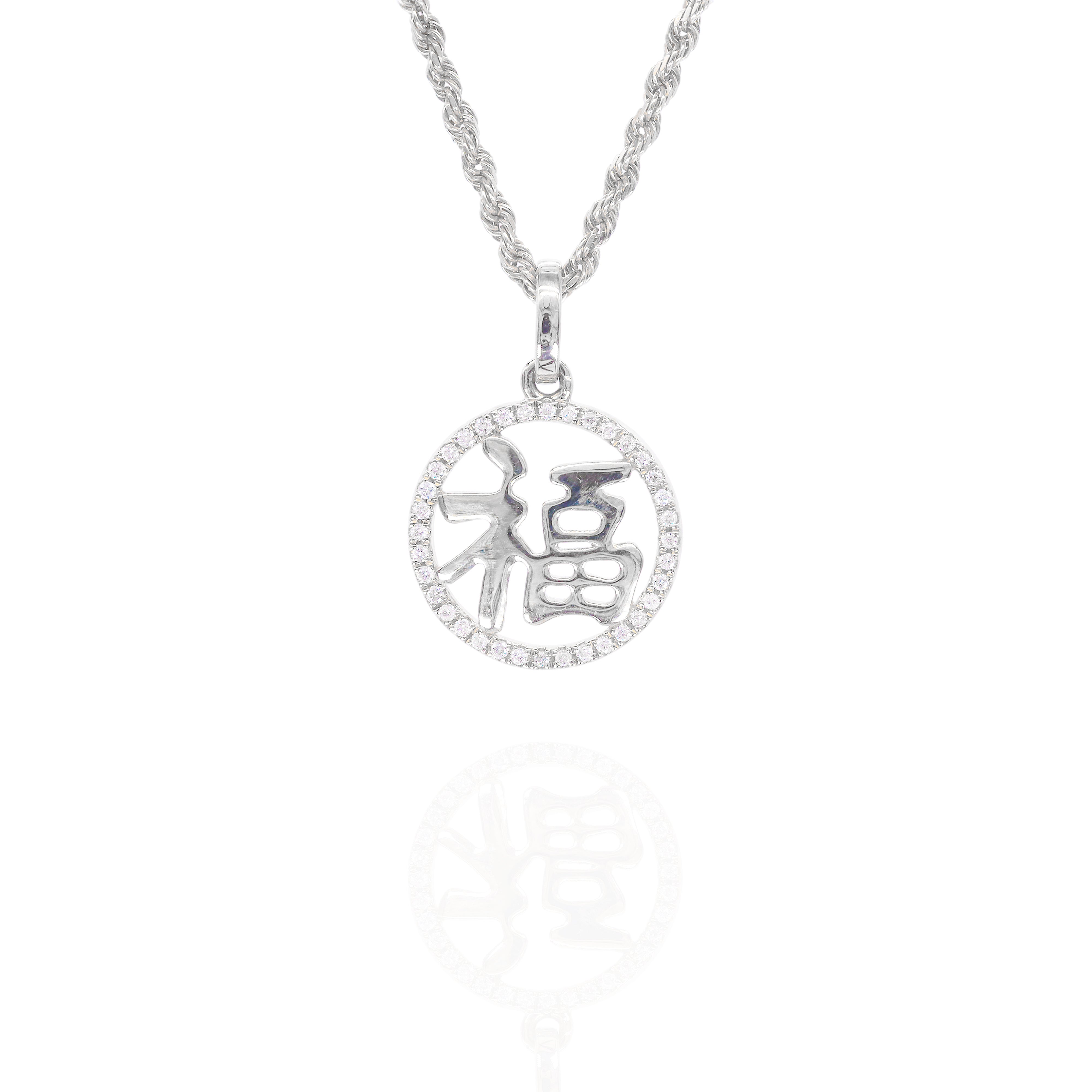 Chinese Fu Blessing Diamond Pendant