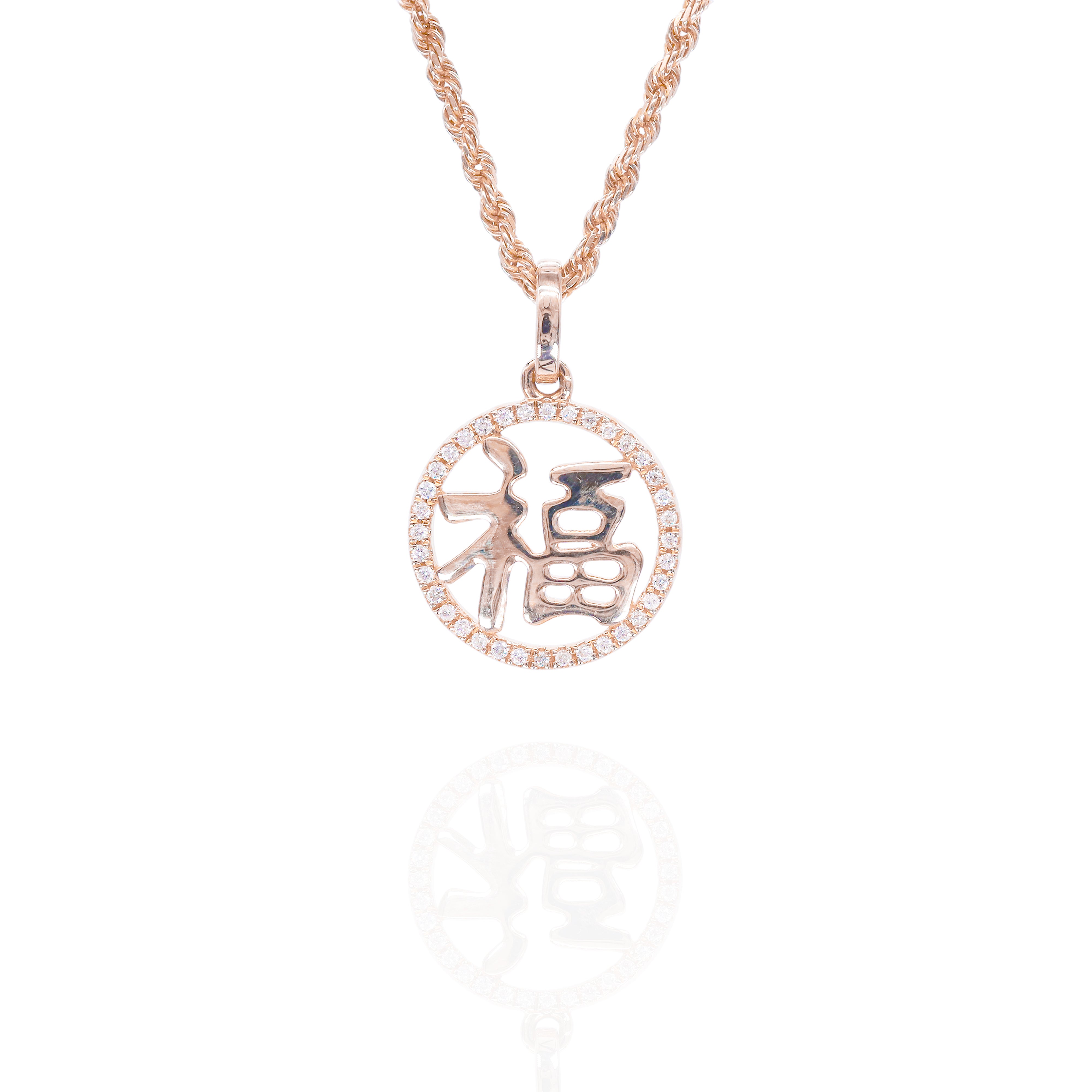 Chinese Fu Blessing Diamond Pendant