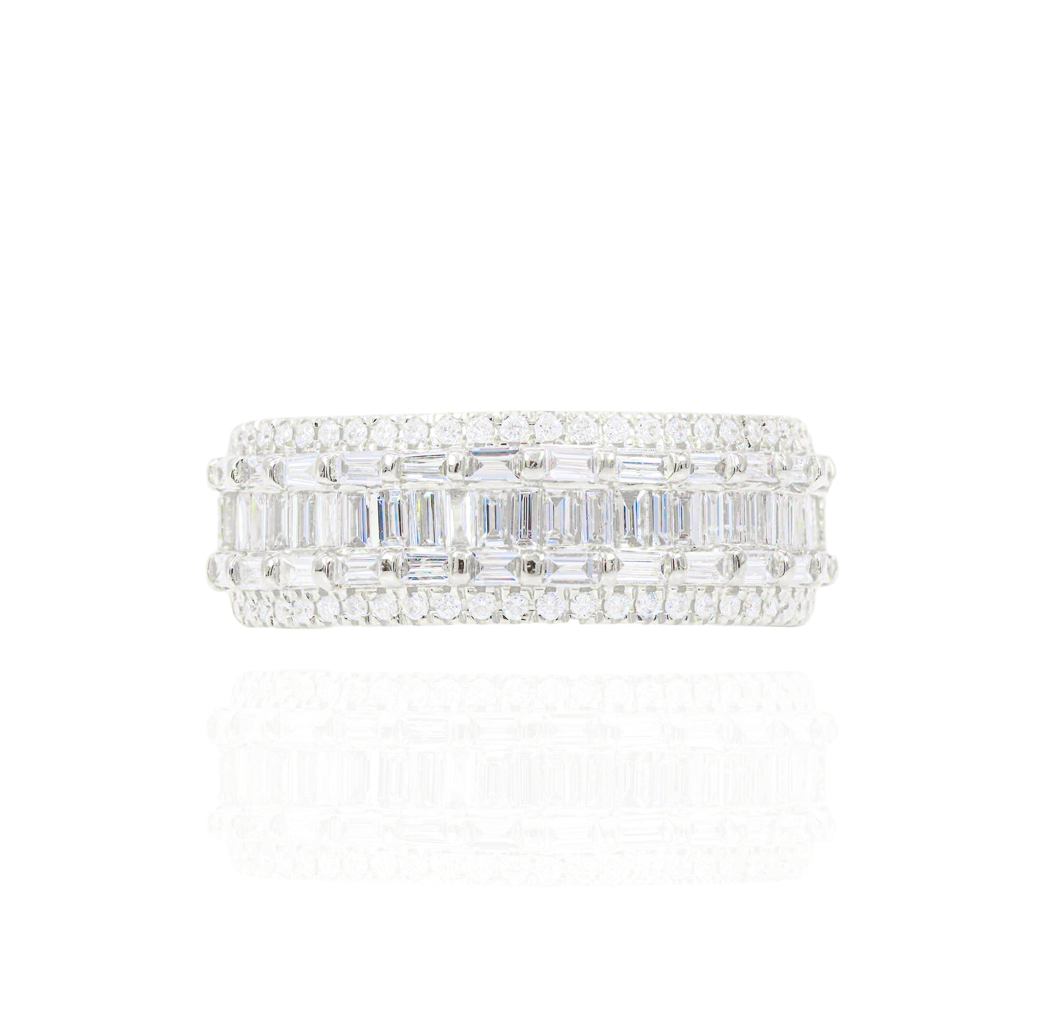 Baguette & Round Diamond w/ Double Row Border Diamond Ring Band